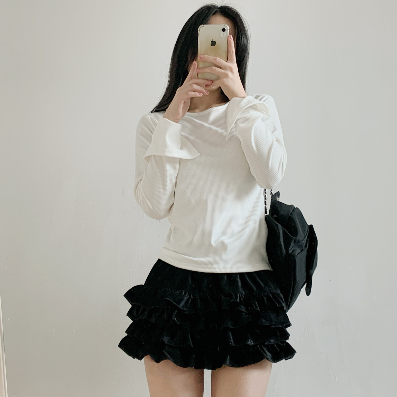 リブラウンドネックボタンスリーブカラーTシャツ | 詳細画像16