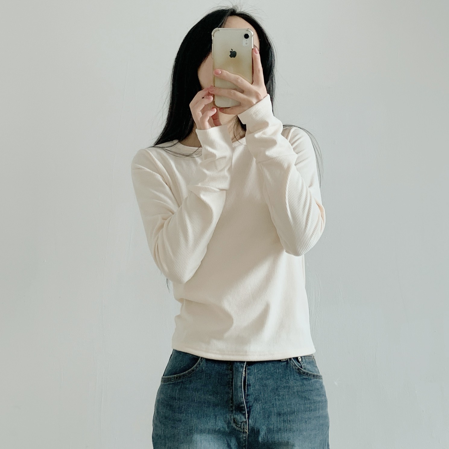 リブラウンドネックボタンスリーブカラーTシャツ | 詳細画像12