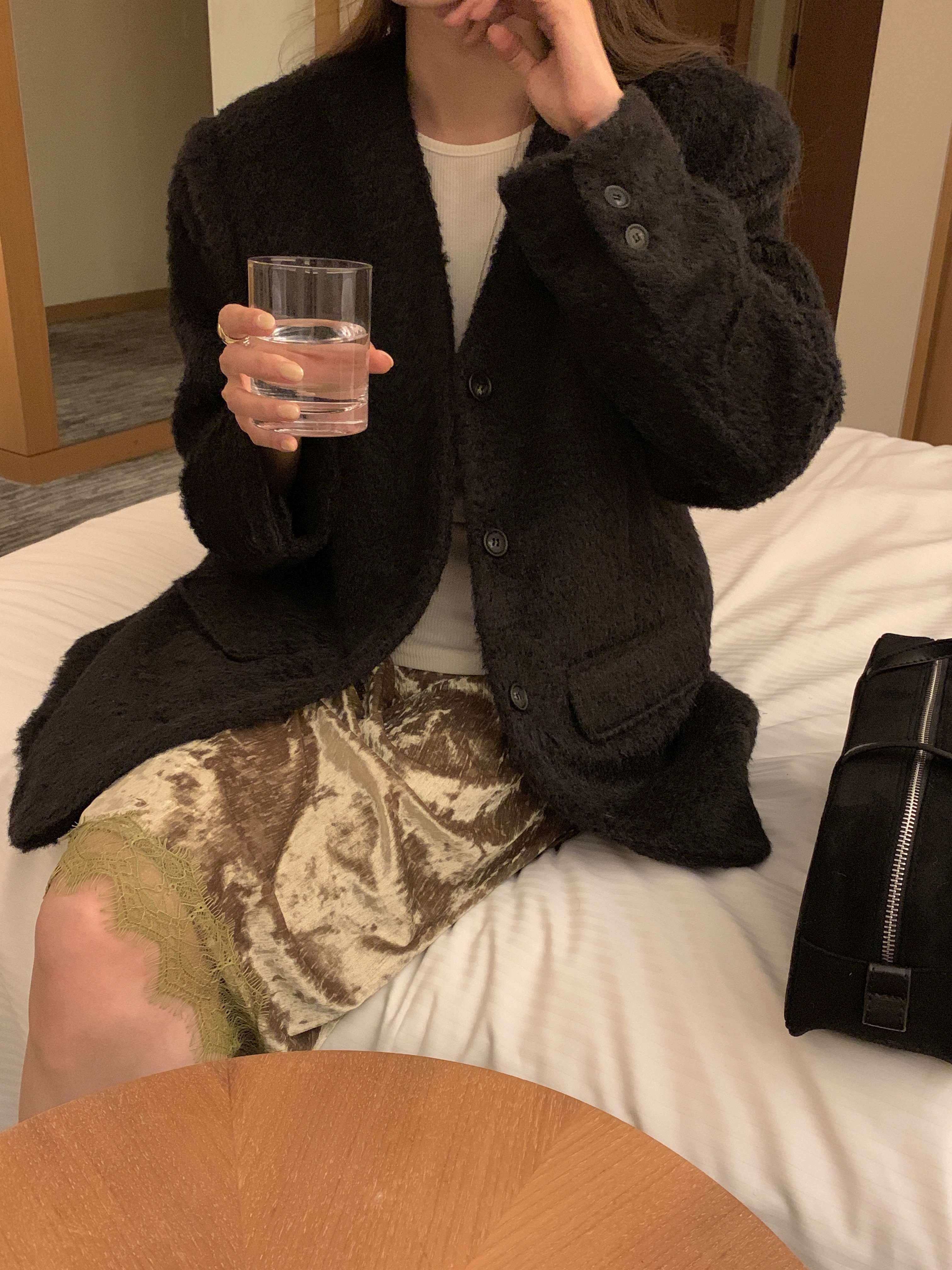 ブークレキルト風ウール混ボタンVネックノーカラーハーフジャケット | 詳細画像8