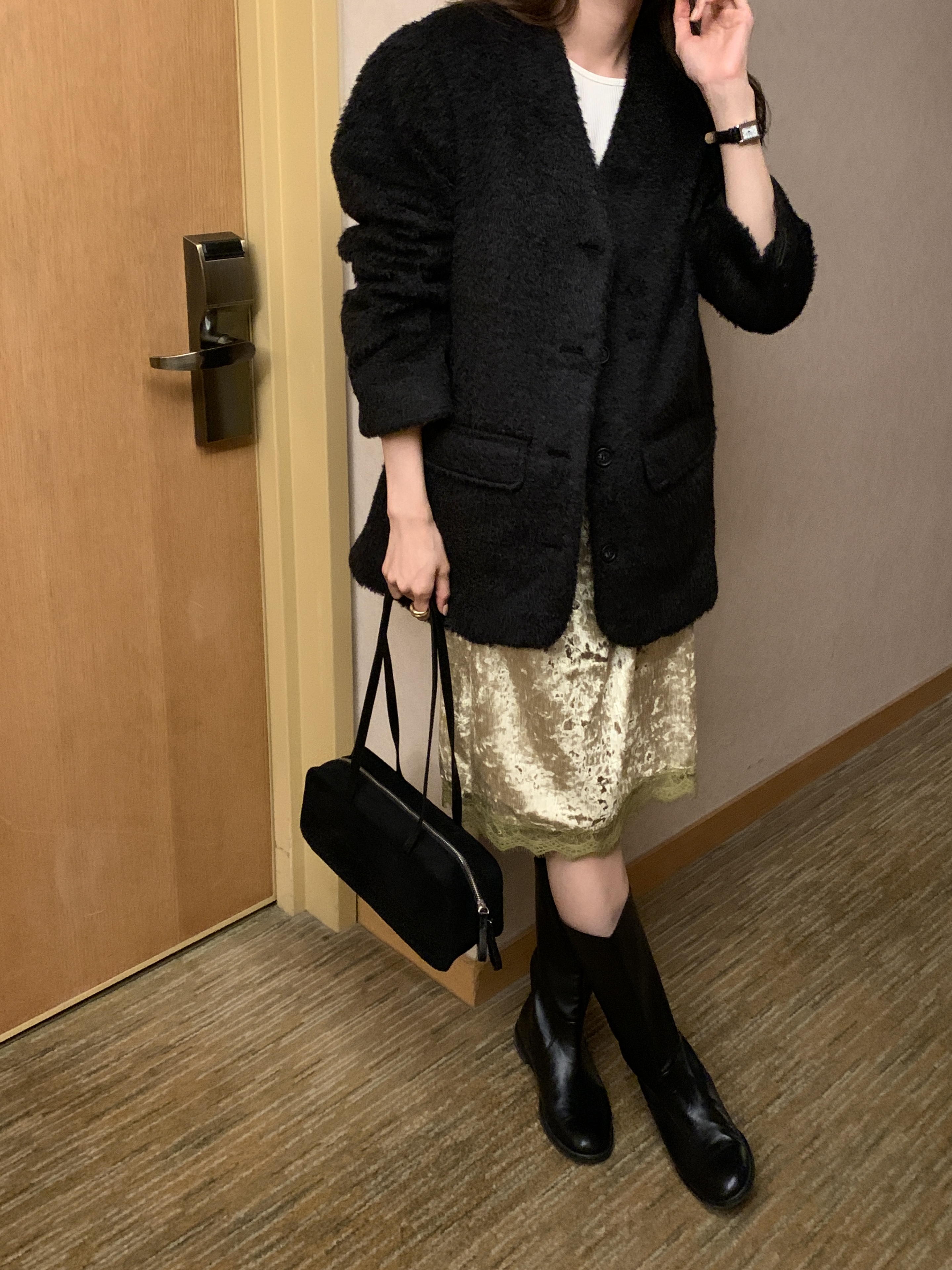 ブークレキルト風ウール混ボタンVネックノーカラーハーフジャケット | 詳細画像9