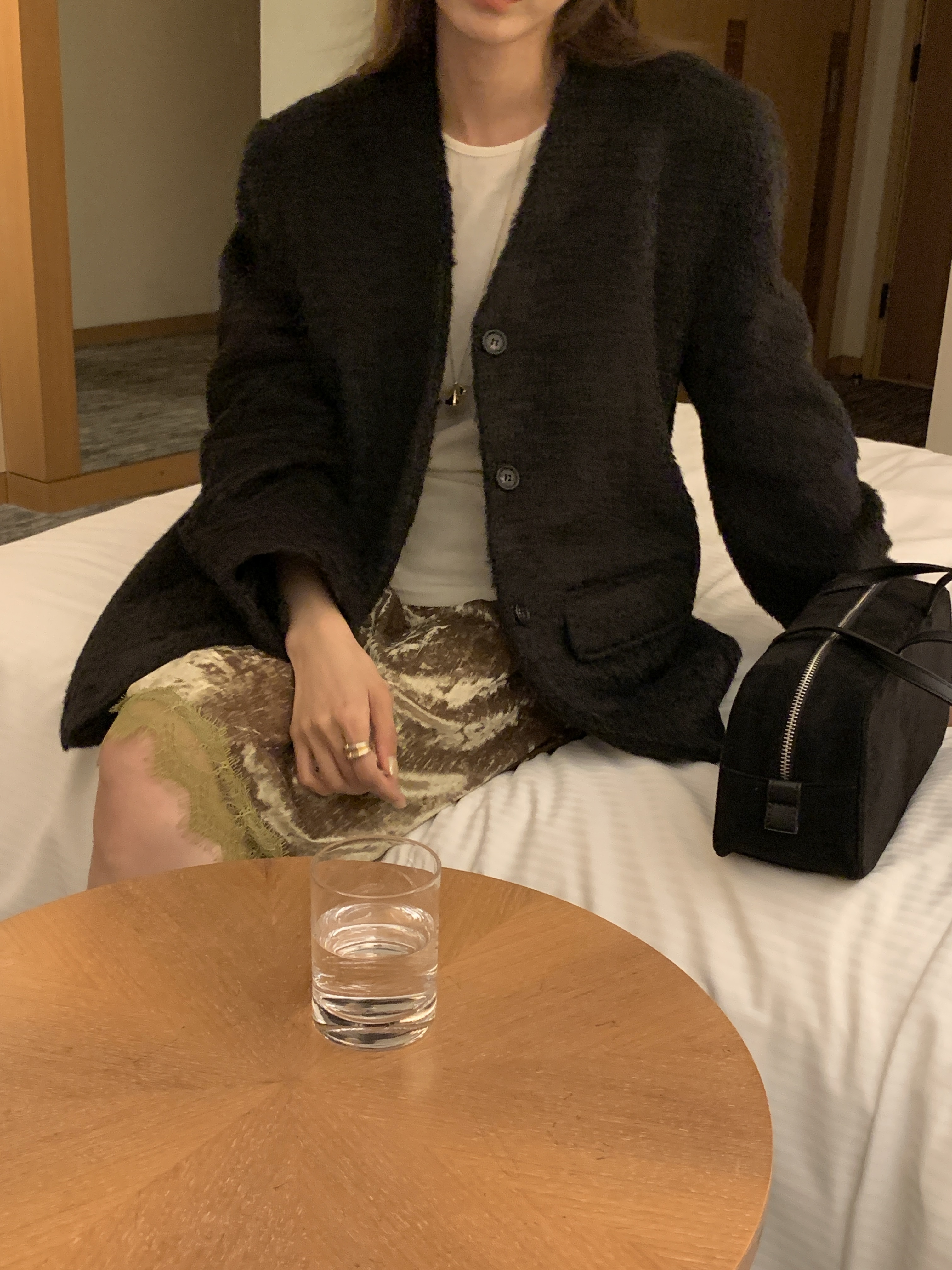 ブークレキルト風ウール混ボタンVネックノーカラーハーフジャケット | 詳細画像5