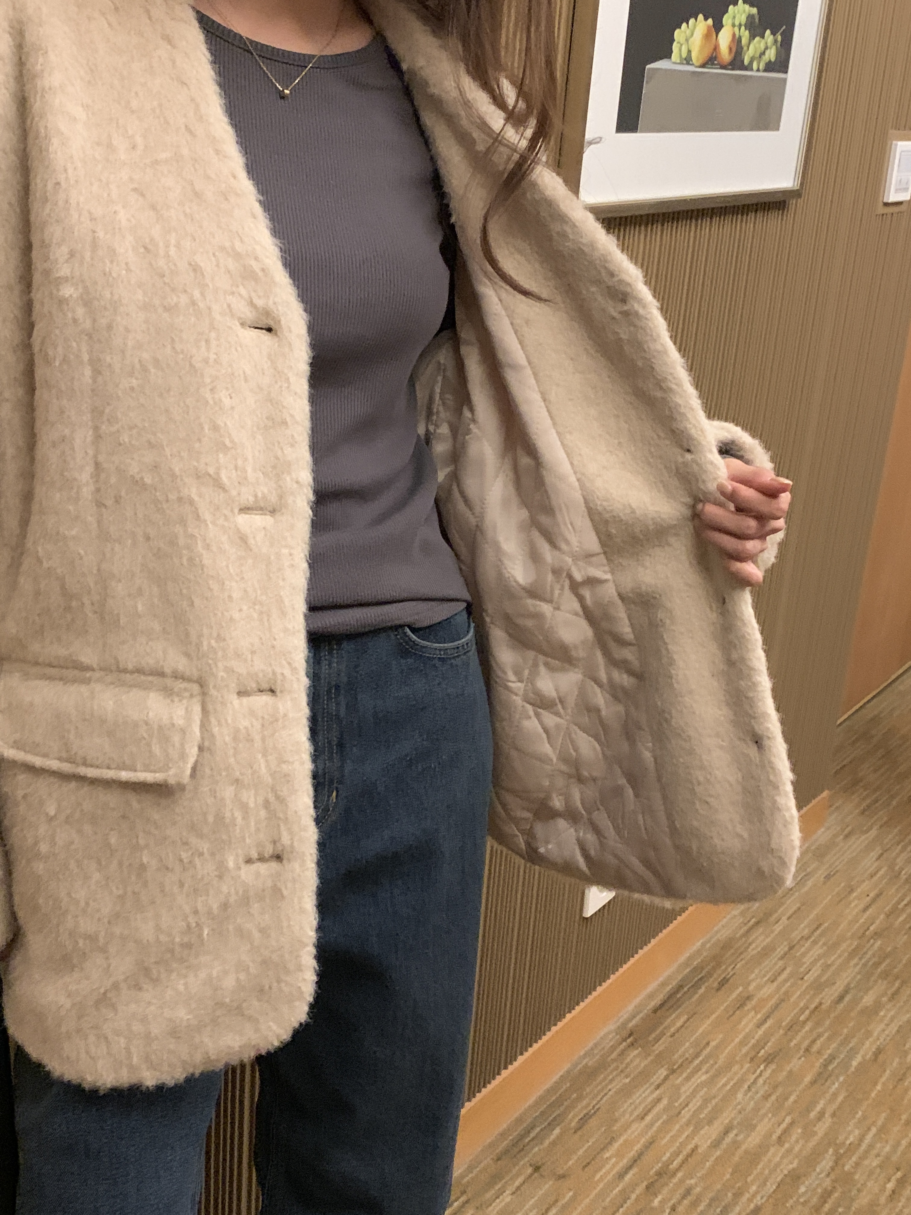 ブークレキルト風ウール混ボタンVネックノーカラーハーフジャケット | 詳細画像12