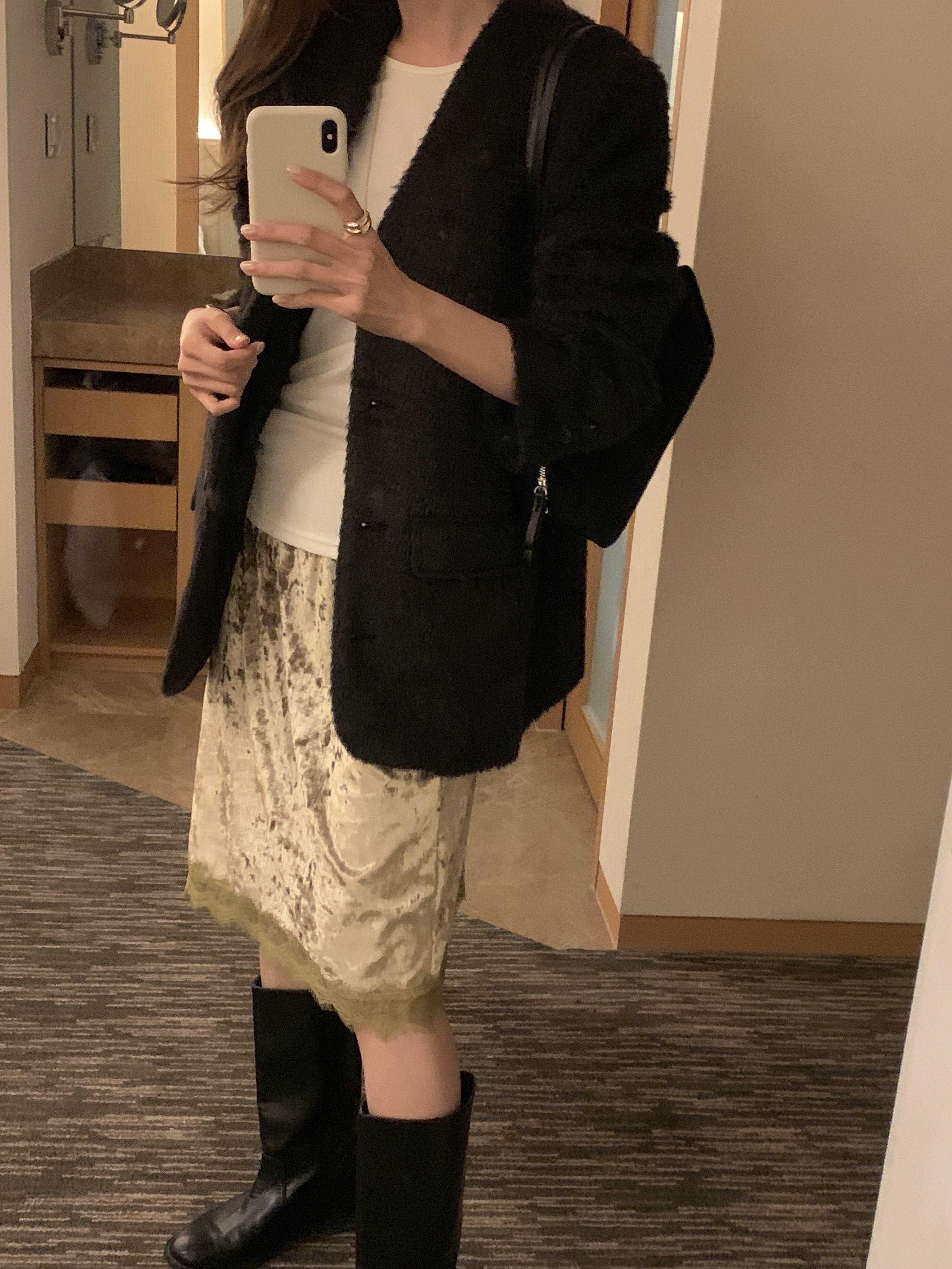 ブークレキルト風ウール混ボタンVネックノーカラーハーフジャケット | 詳細画像3