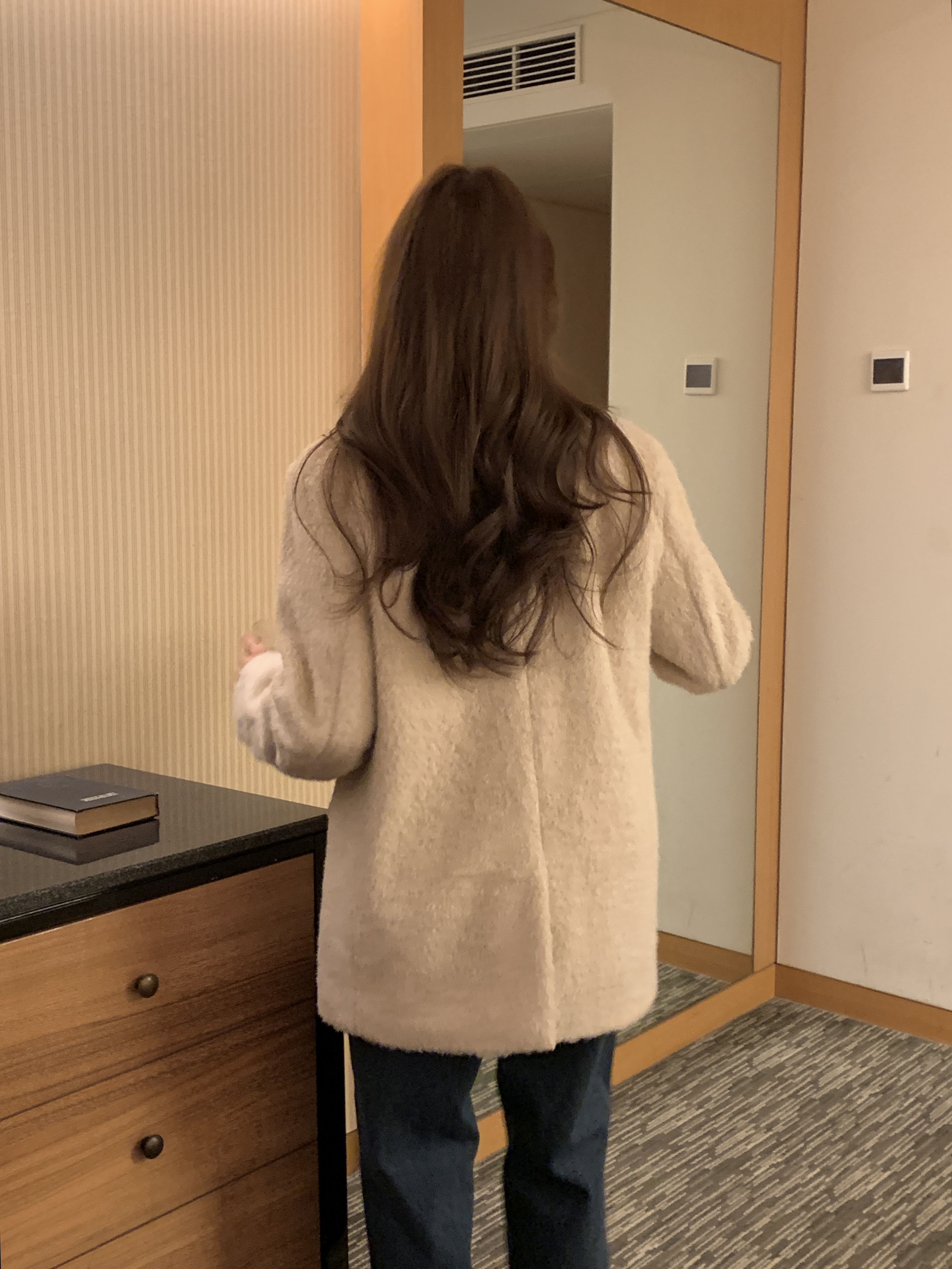 ブークレキルト風ウール混ボタンVネックノーカラーハーフジャケット | 詳細画像13