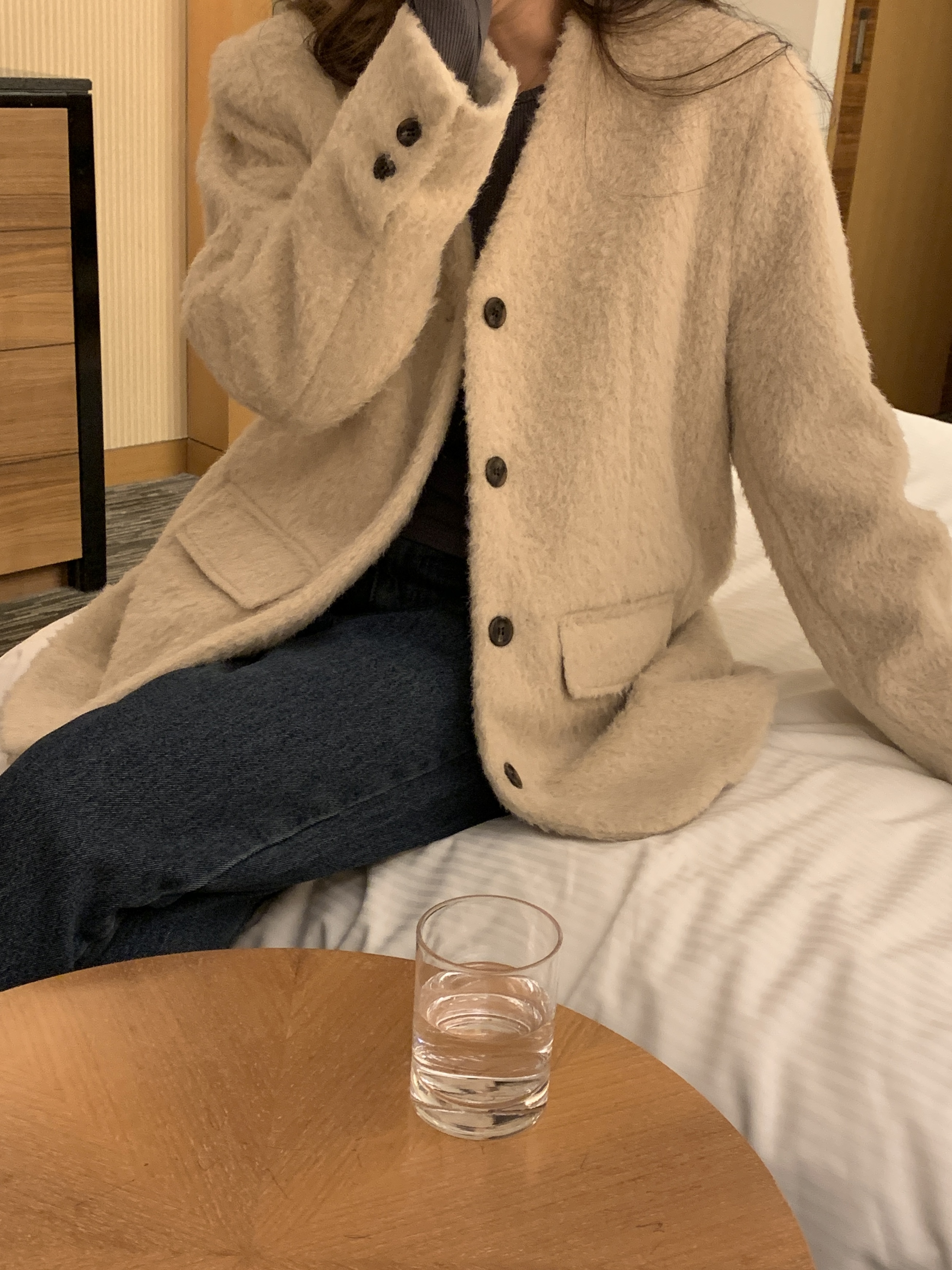 ブークレキルト風ウール混ボタンVネックノーカラーハーフジャケット | 詳細画像19