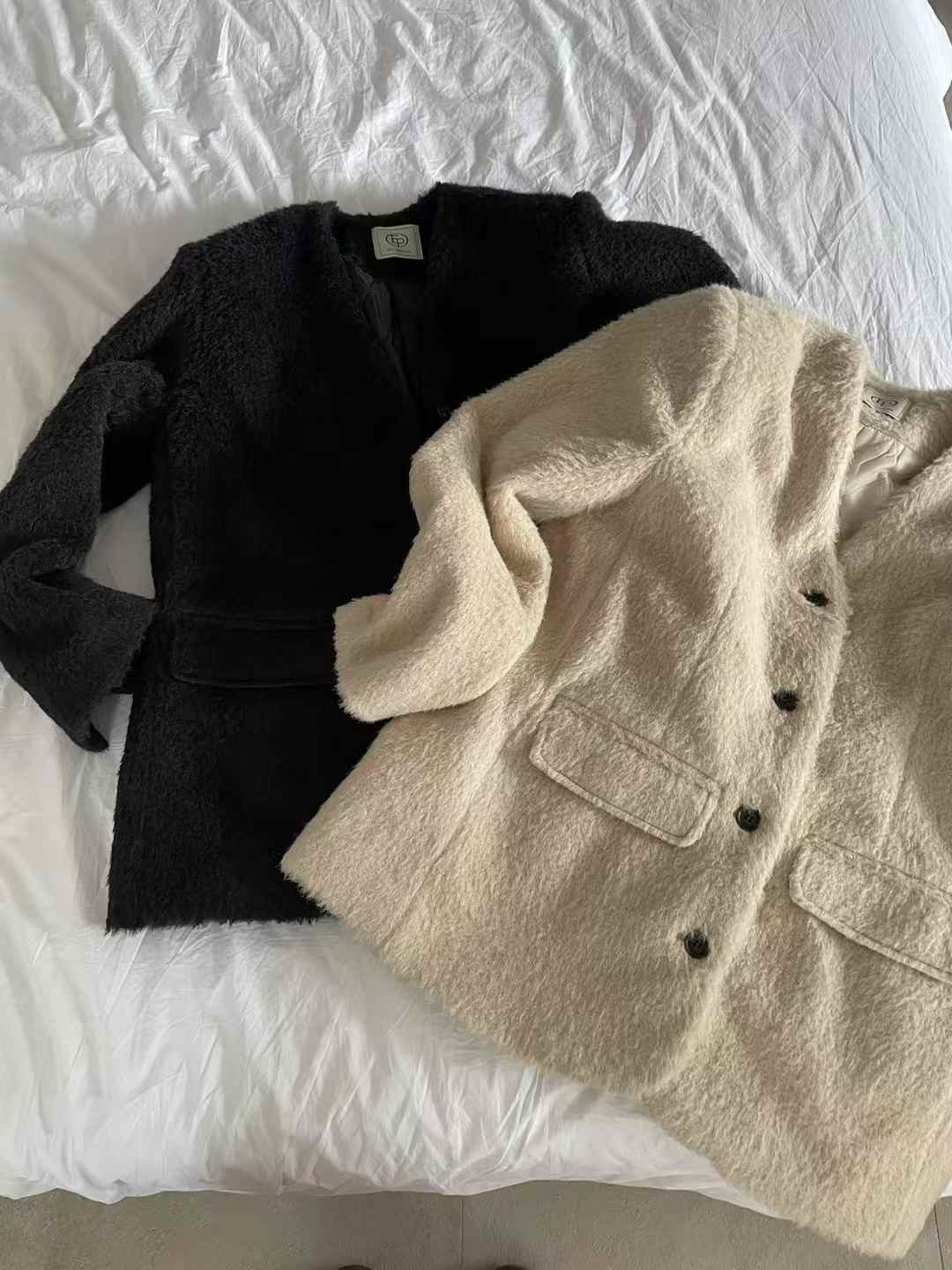 ブークレキルト風ウール混ボタンVネックノーカラーハーフジャケット | 詳細画像23