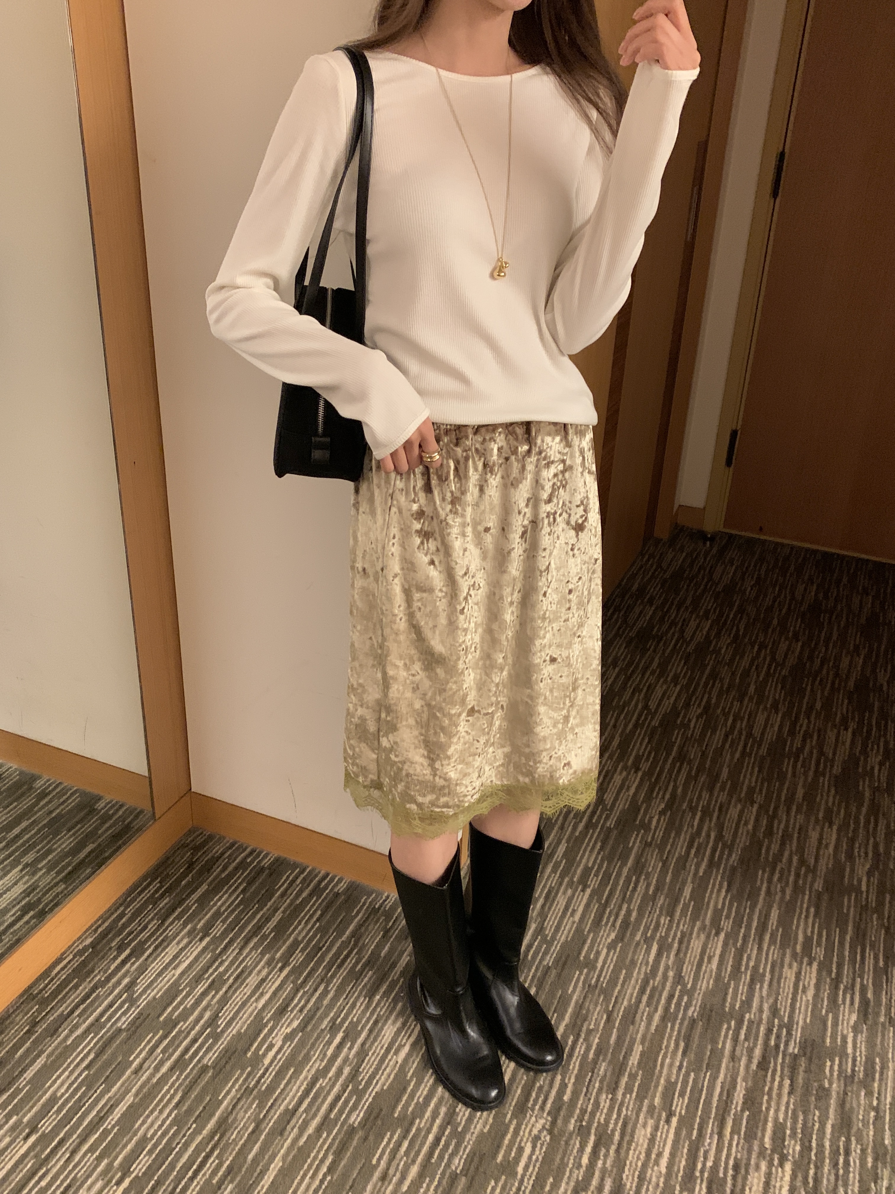 ベロアウエストゴムミディレースカラースカート | 詳細画像6