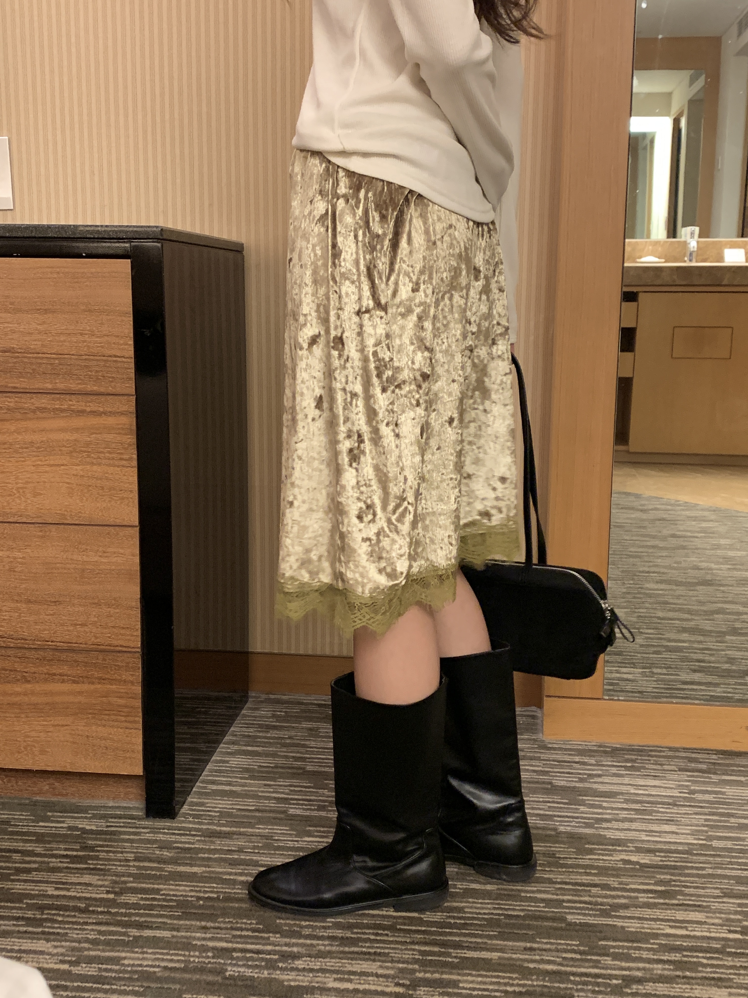 ベロアウエストゴムミディレースカラースカート | 詳細画像5