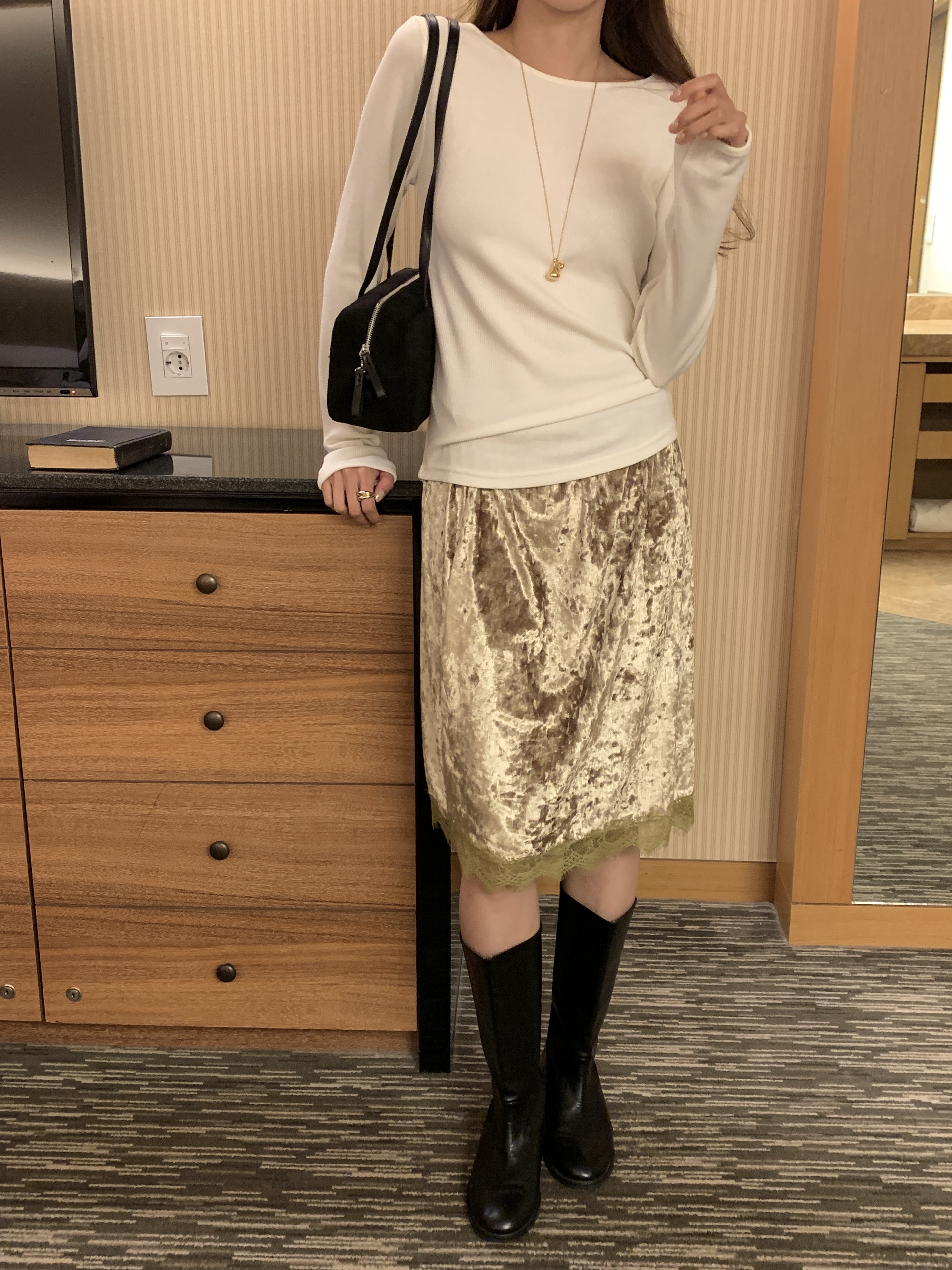 ベロアウエストゴムミディレースカラースカート | 詳細画像9