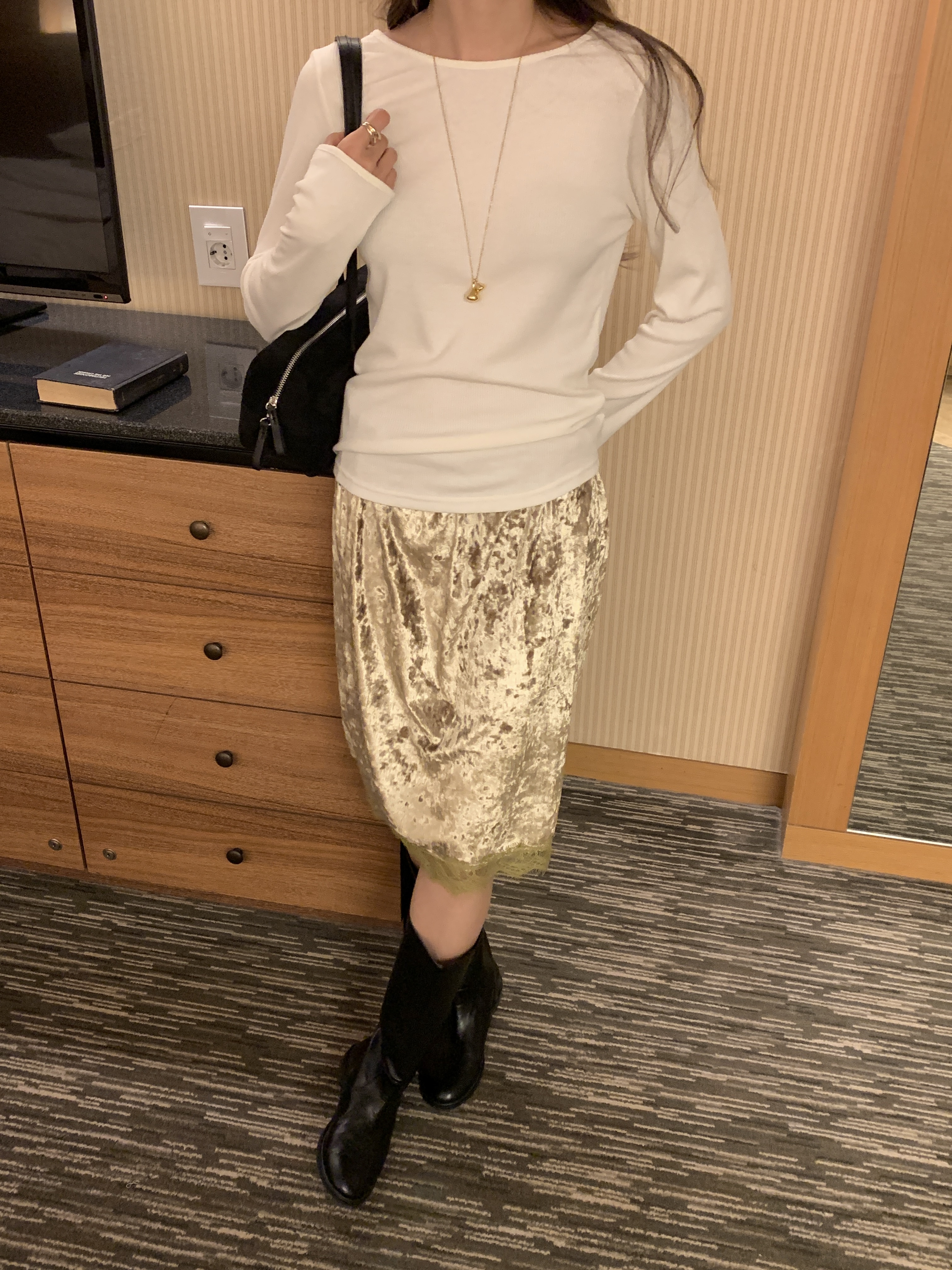 ベロアウエストゴムミディレースカラースカート | 詳細画像10