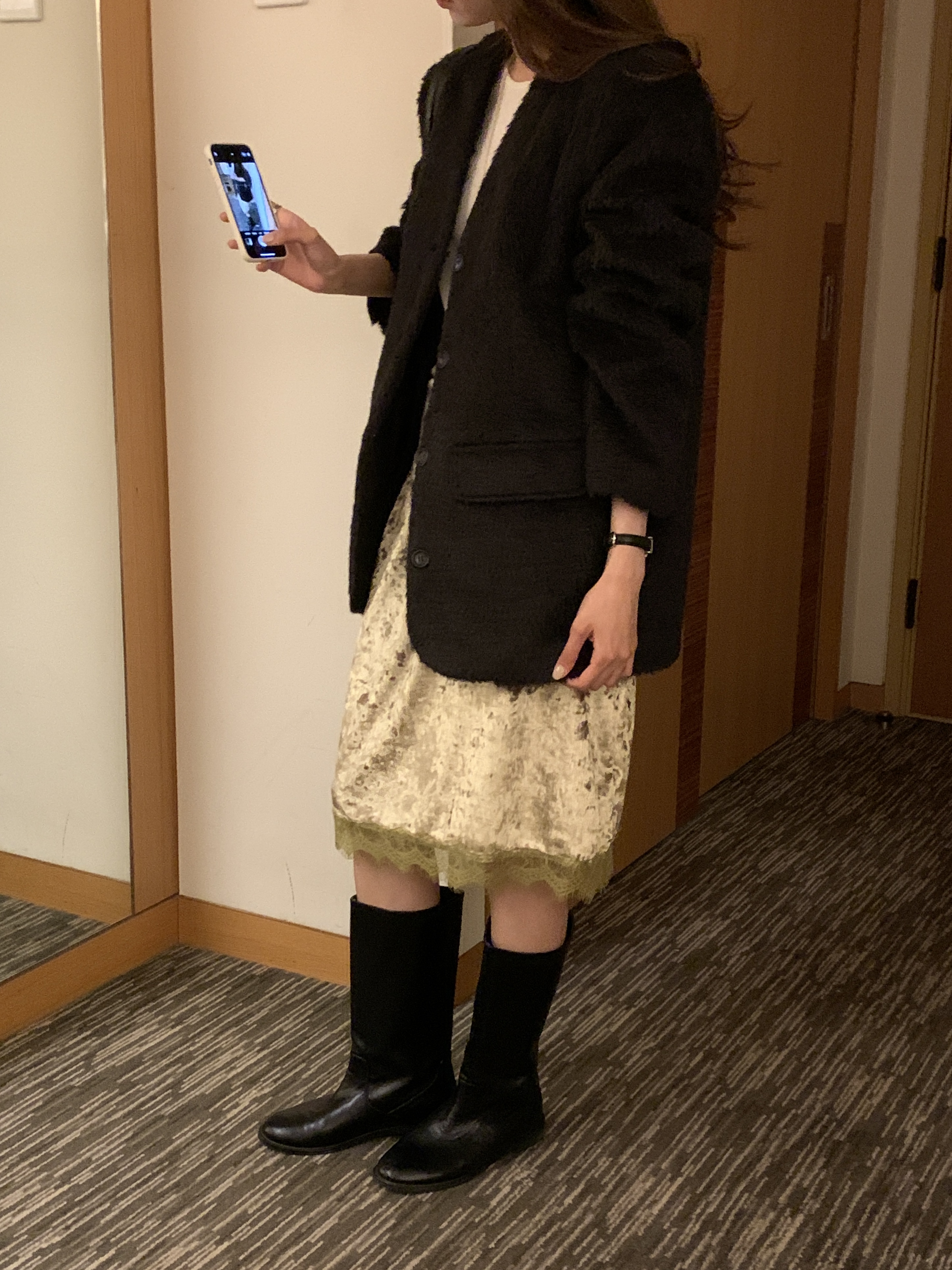 ベロアウエストゴムミディレースカラースカート | 詳細画像13