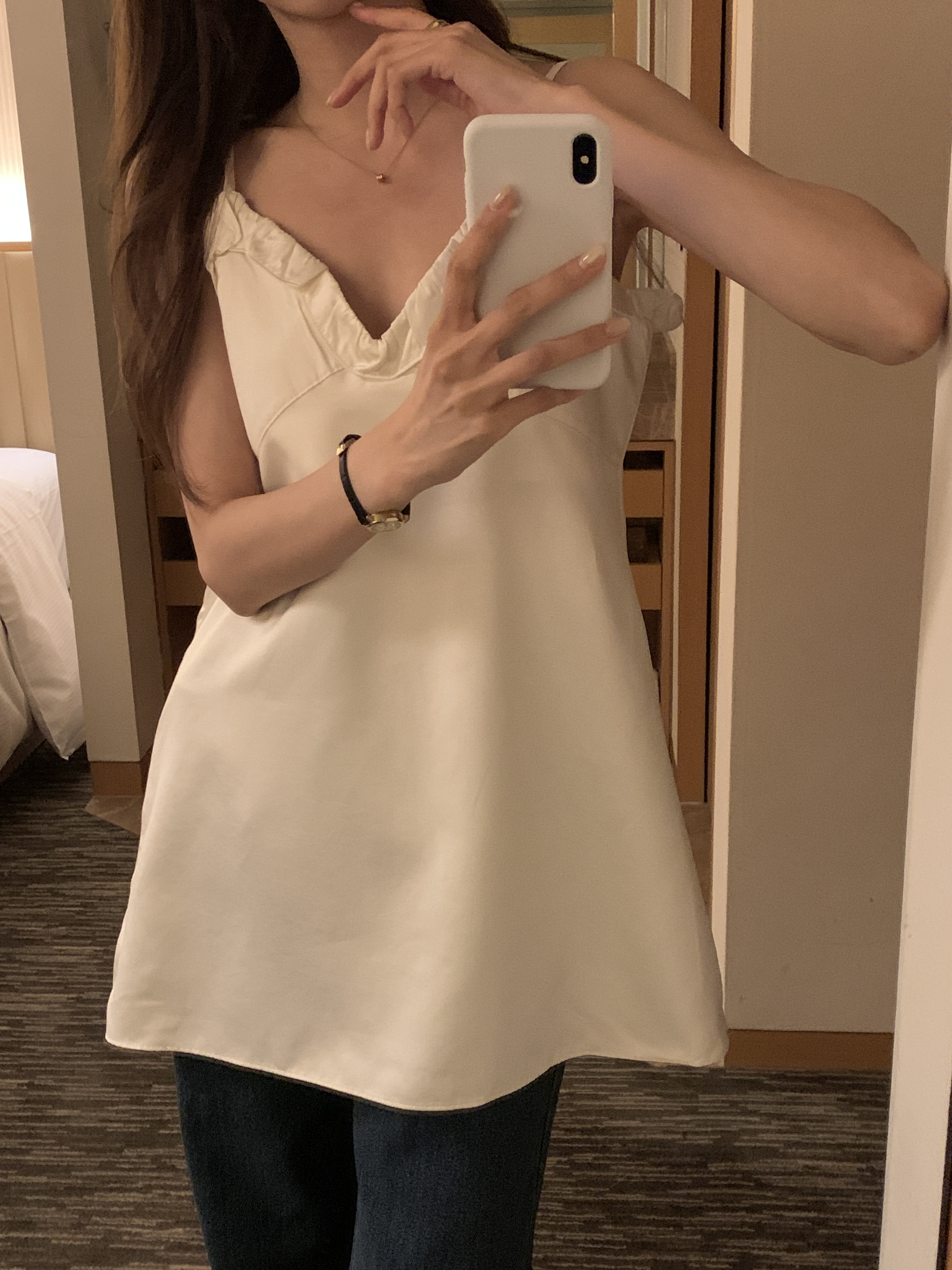 VネックフリルベーシックAラインミニキャミワンピース | 詳細画像2