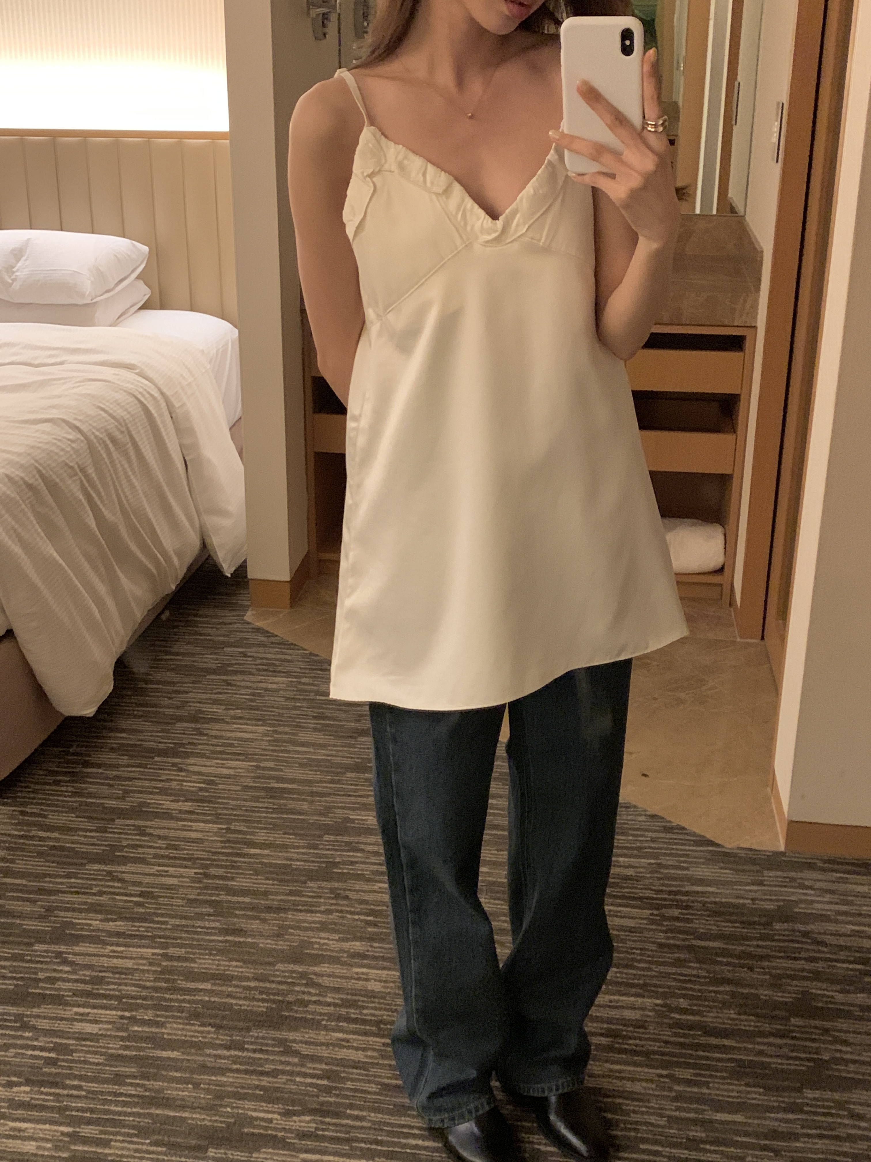 VネックフリルベーシックAラインミニキャミワンピース | 詳細画像4