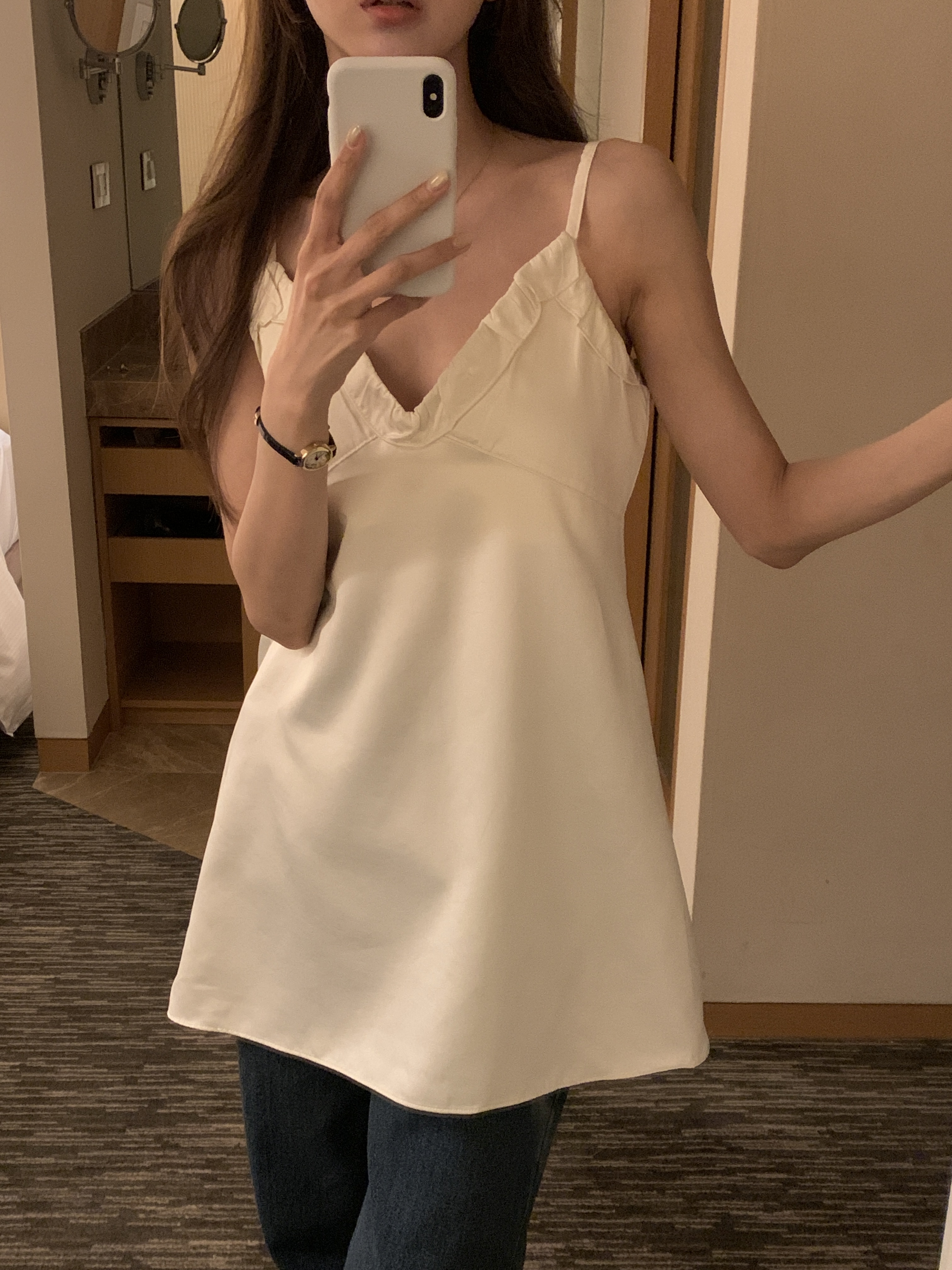 VネックフリルベーシックAラインミニキャミワンピース | 詳細画像5