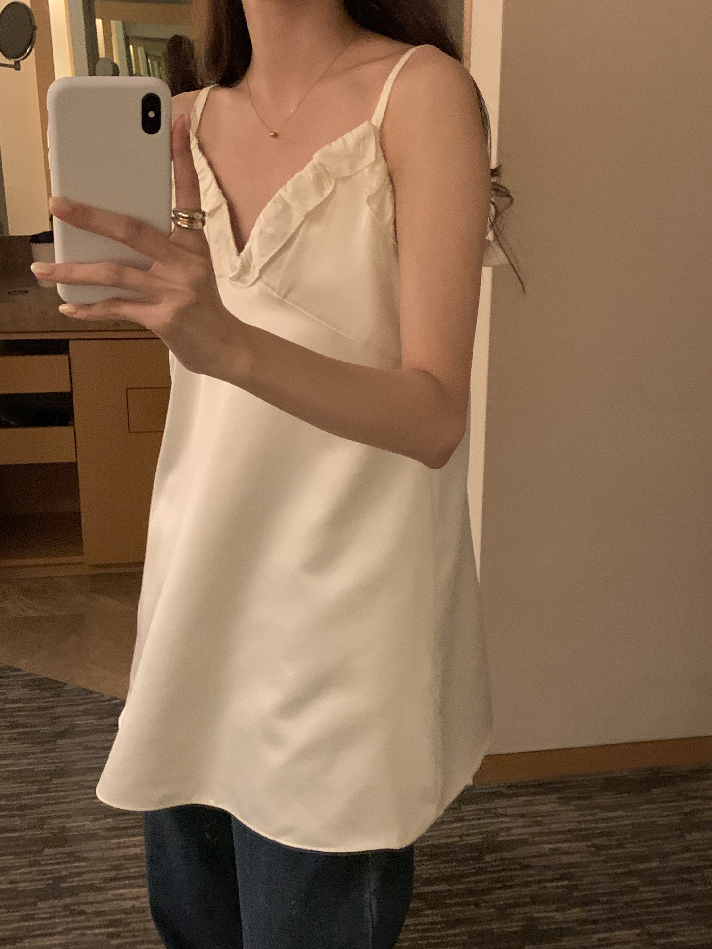 VネックフリルベーシックAラインミニキャミワンピース | 詳細画像7