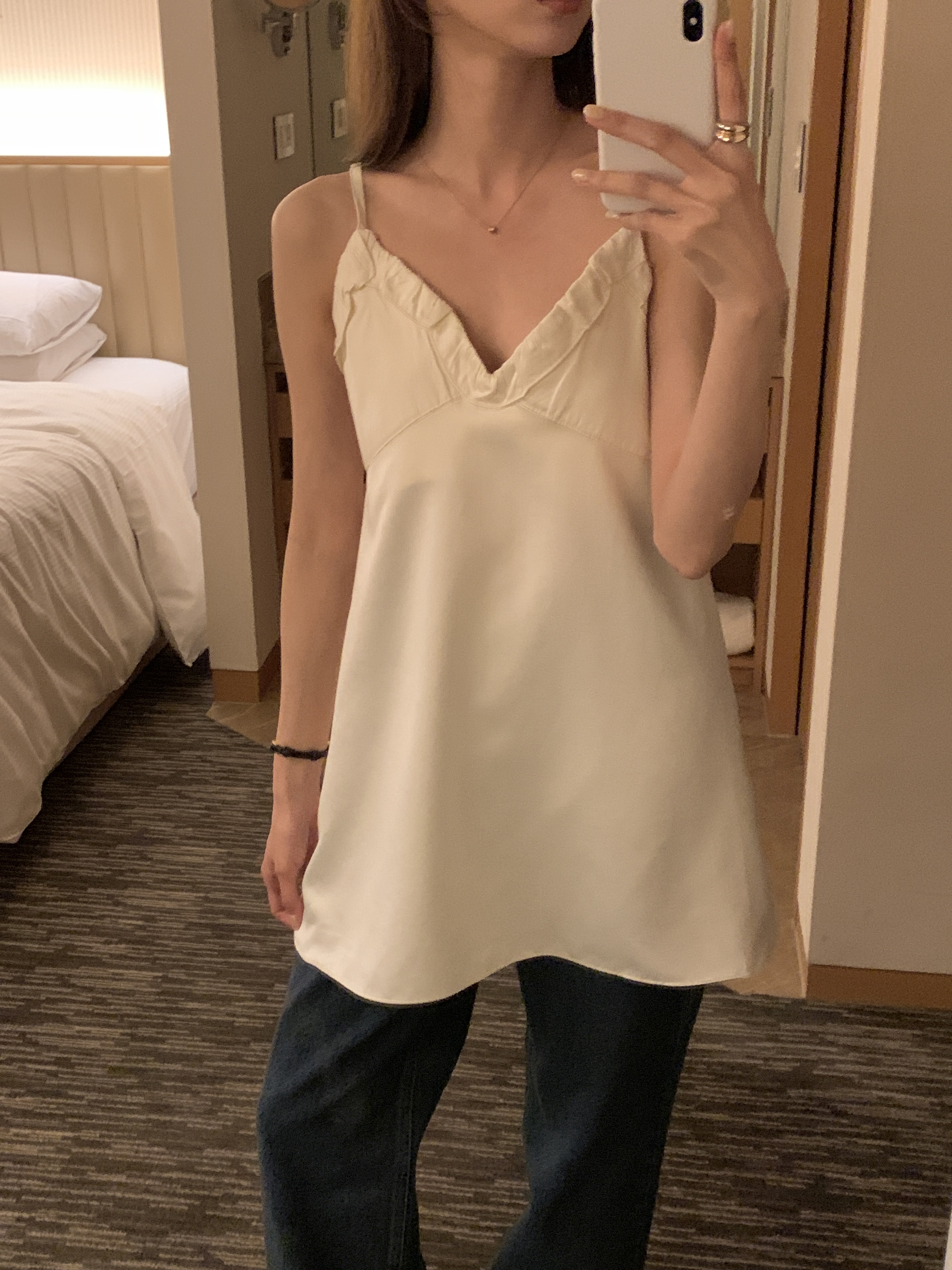 VネックフリルベーシックAラインミニキャミワンピース | 詳細画像9