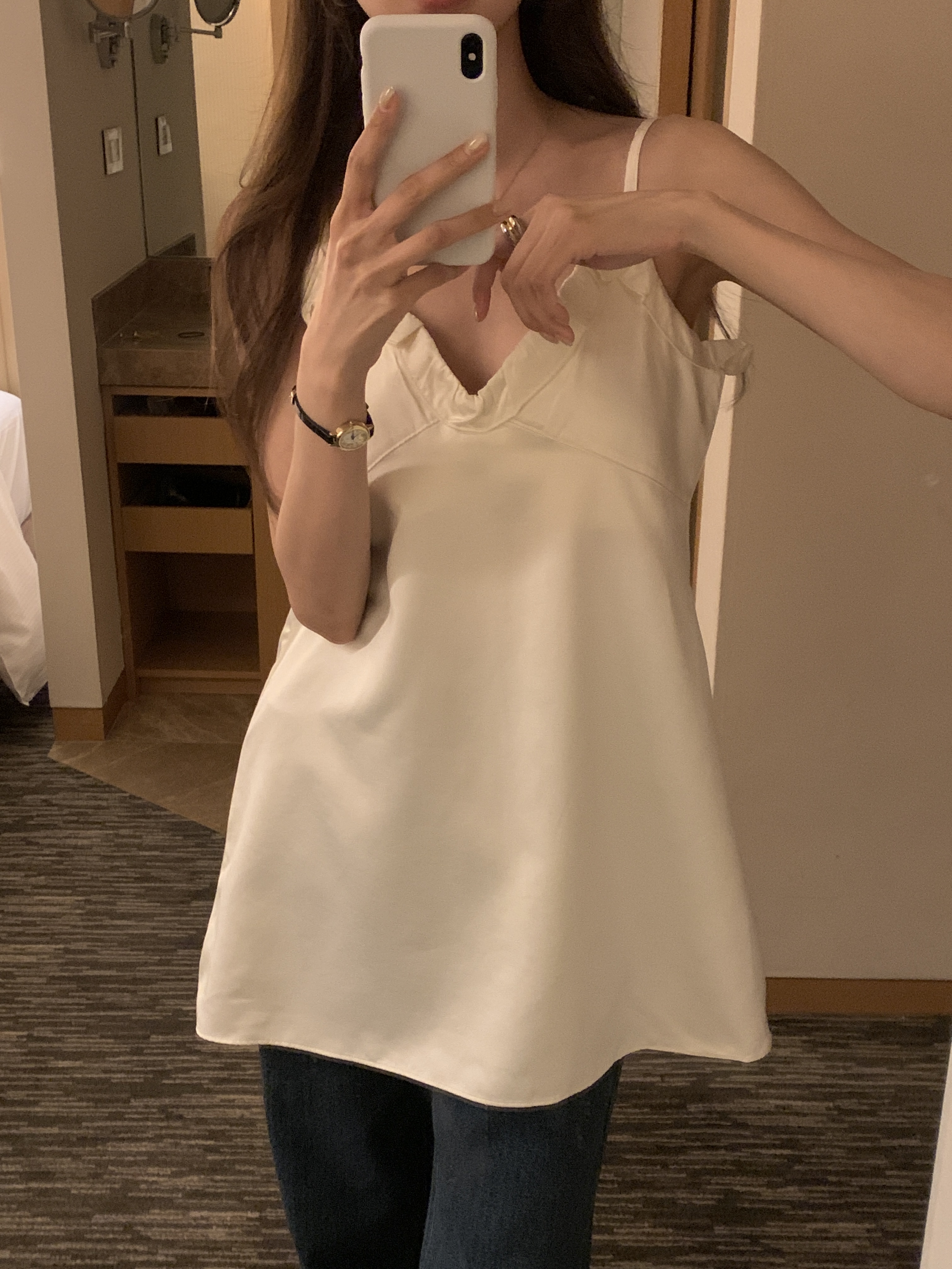 VネックフリルベーシックAラインミニキャミワンピース | 詳細画像3