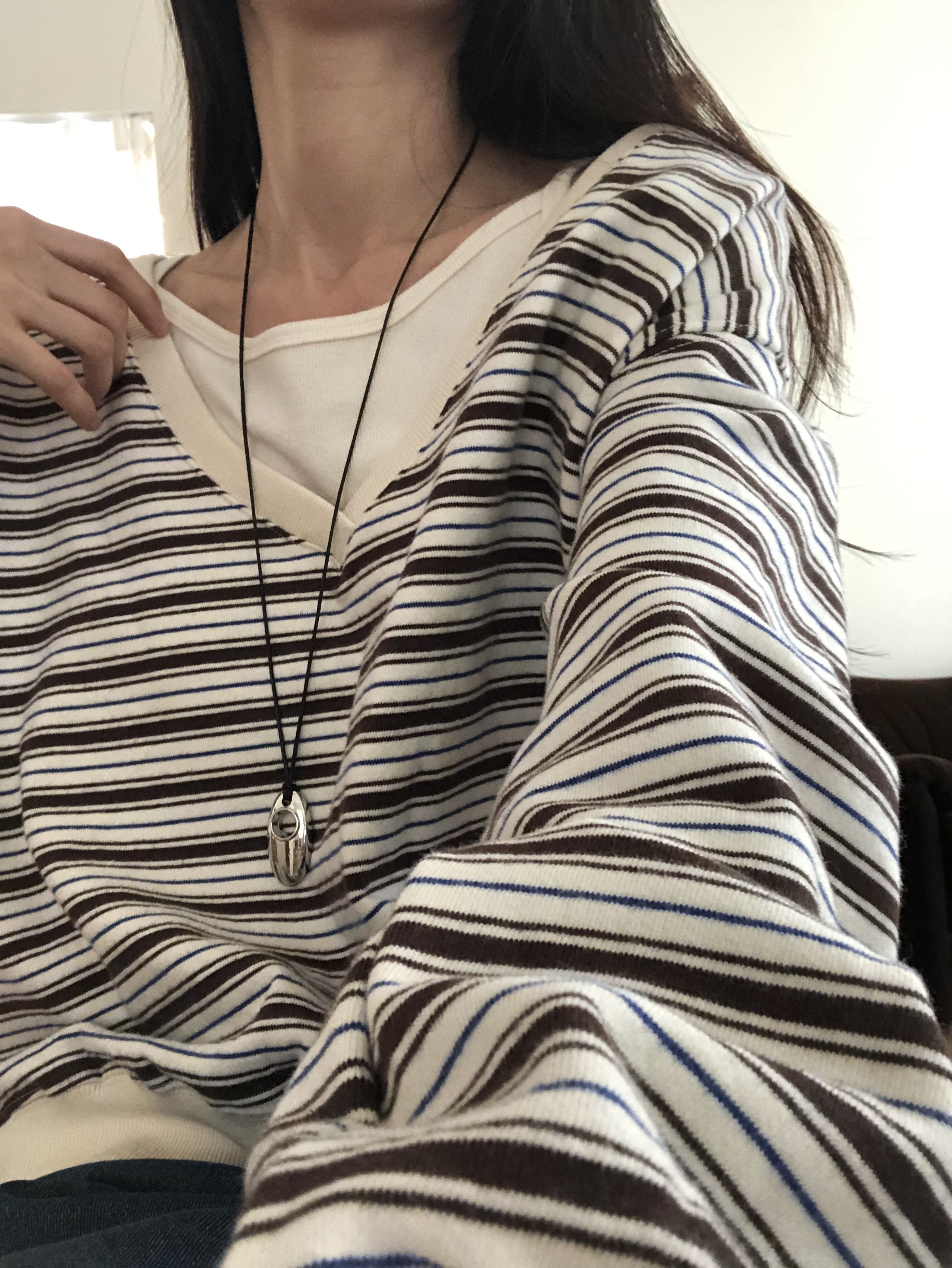 裏起毛Vネックワンショルダーボーダーカラースウェット | 詳細画像3