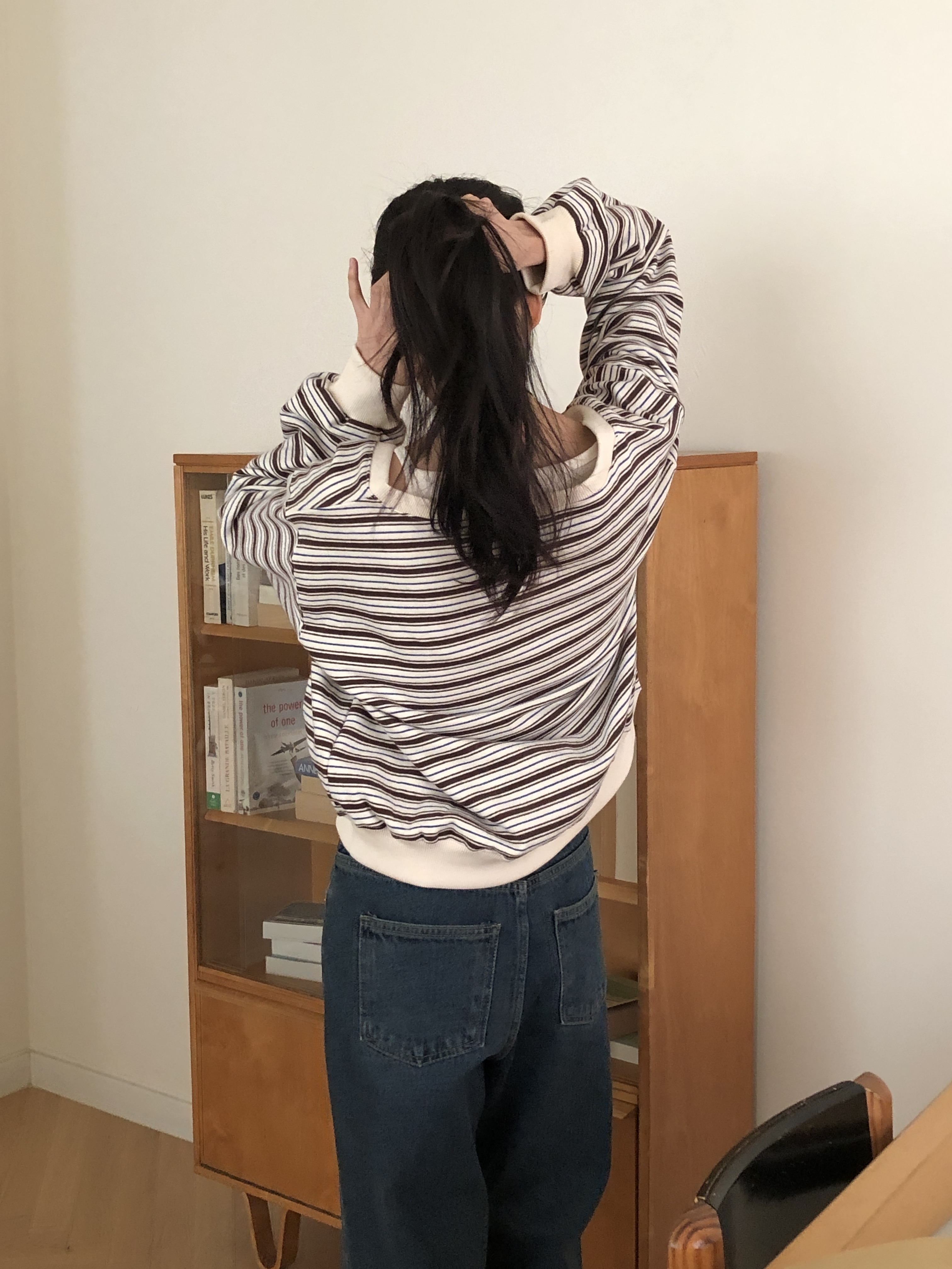 裏起毛Vネックワンショルダーボーダーカラースウェット | 詳細画像4