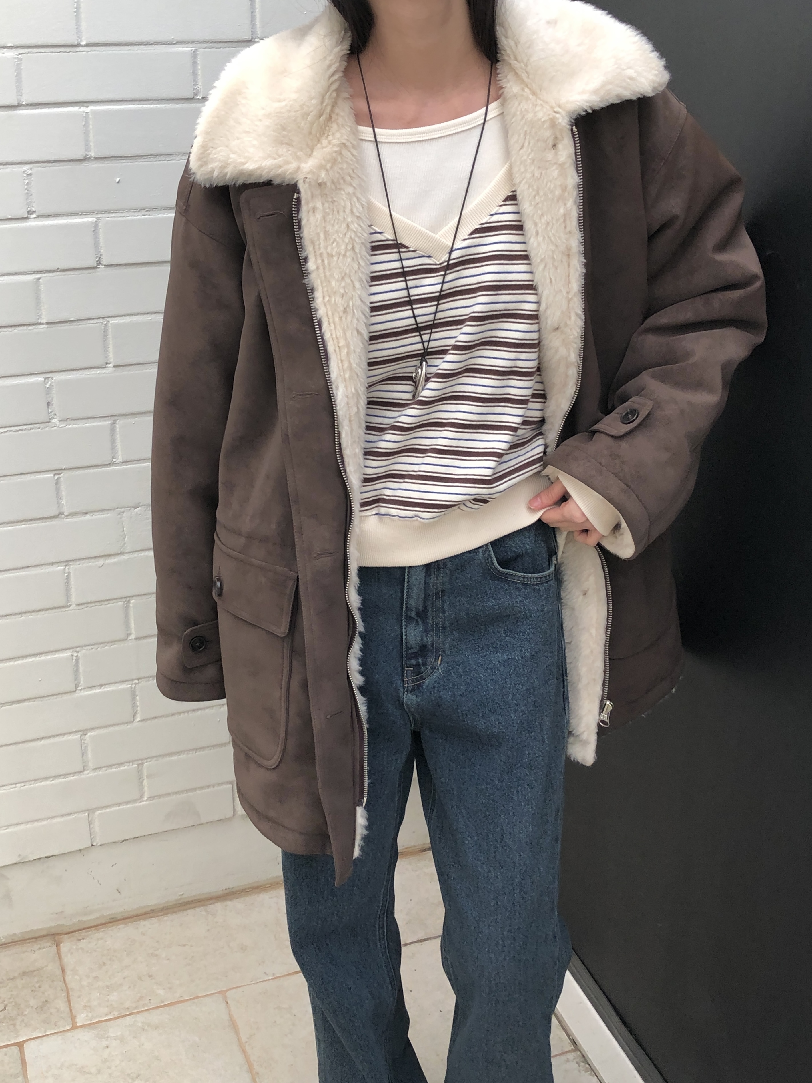 裏起毛Vネックワンショルダーボーダーカラースウェット | 詳細画像14