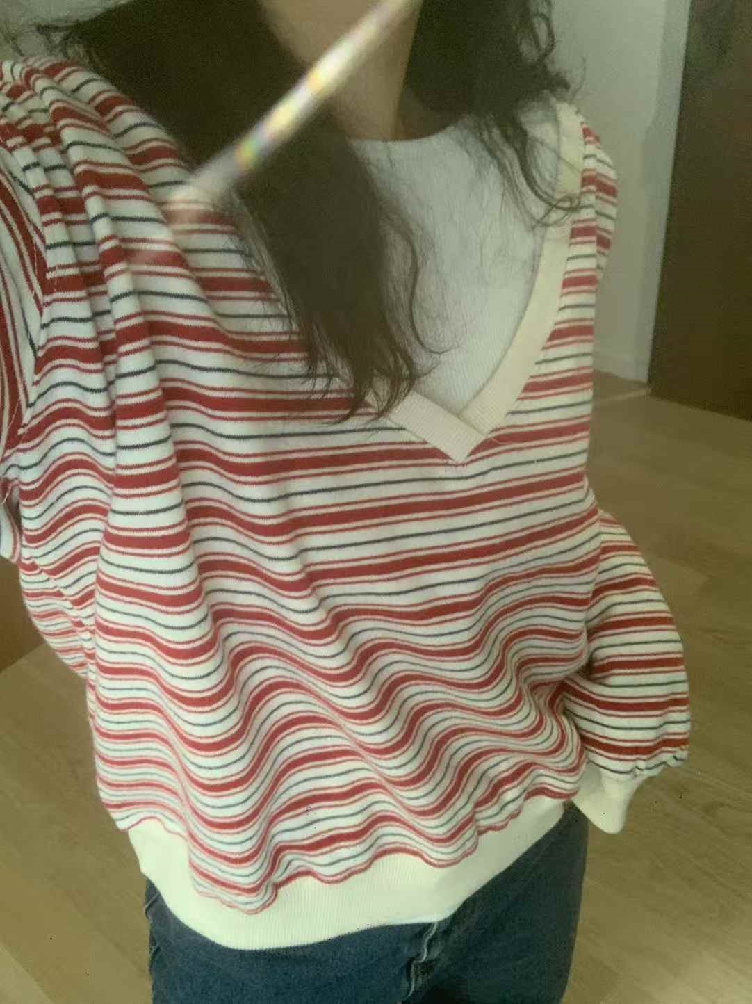 裏起毛Vネックワンショルダーボーダーカラースウェット | 詳細画像16