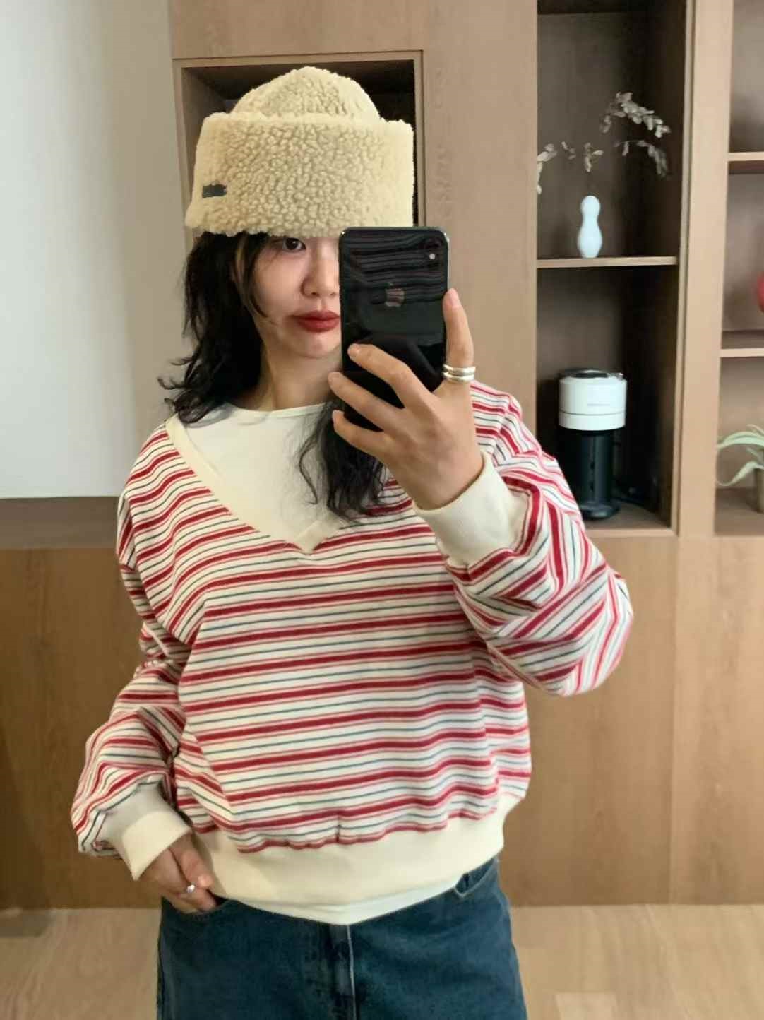 裏起毛Vネックワンショルダーボーダーカラースウェット | 詳細画像17