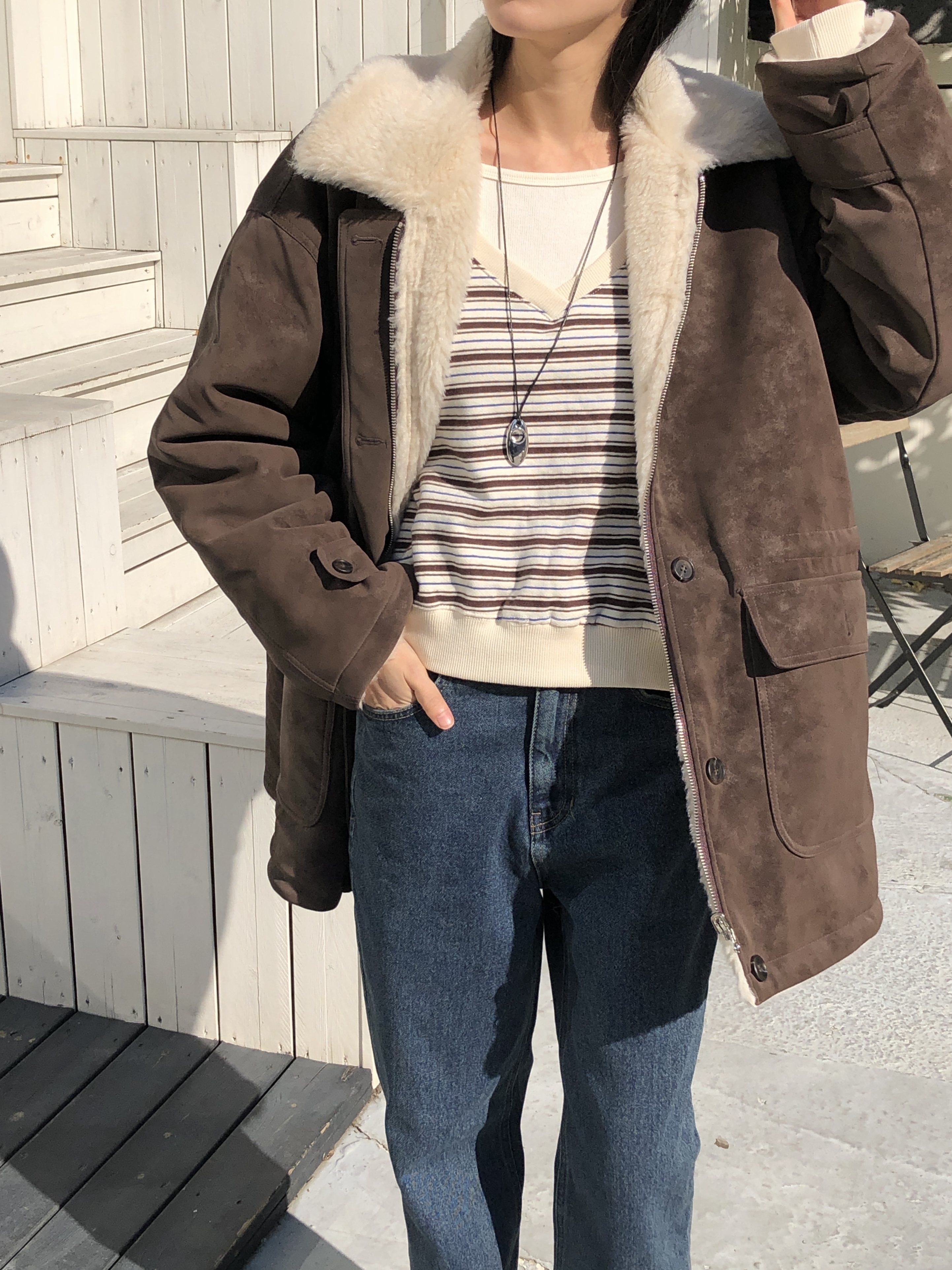 裏起毛Vネックワンショルダーボーダーカラースウェット | 詳細画像13