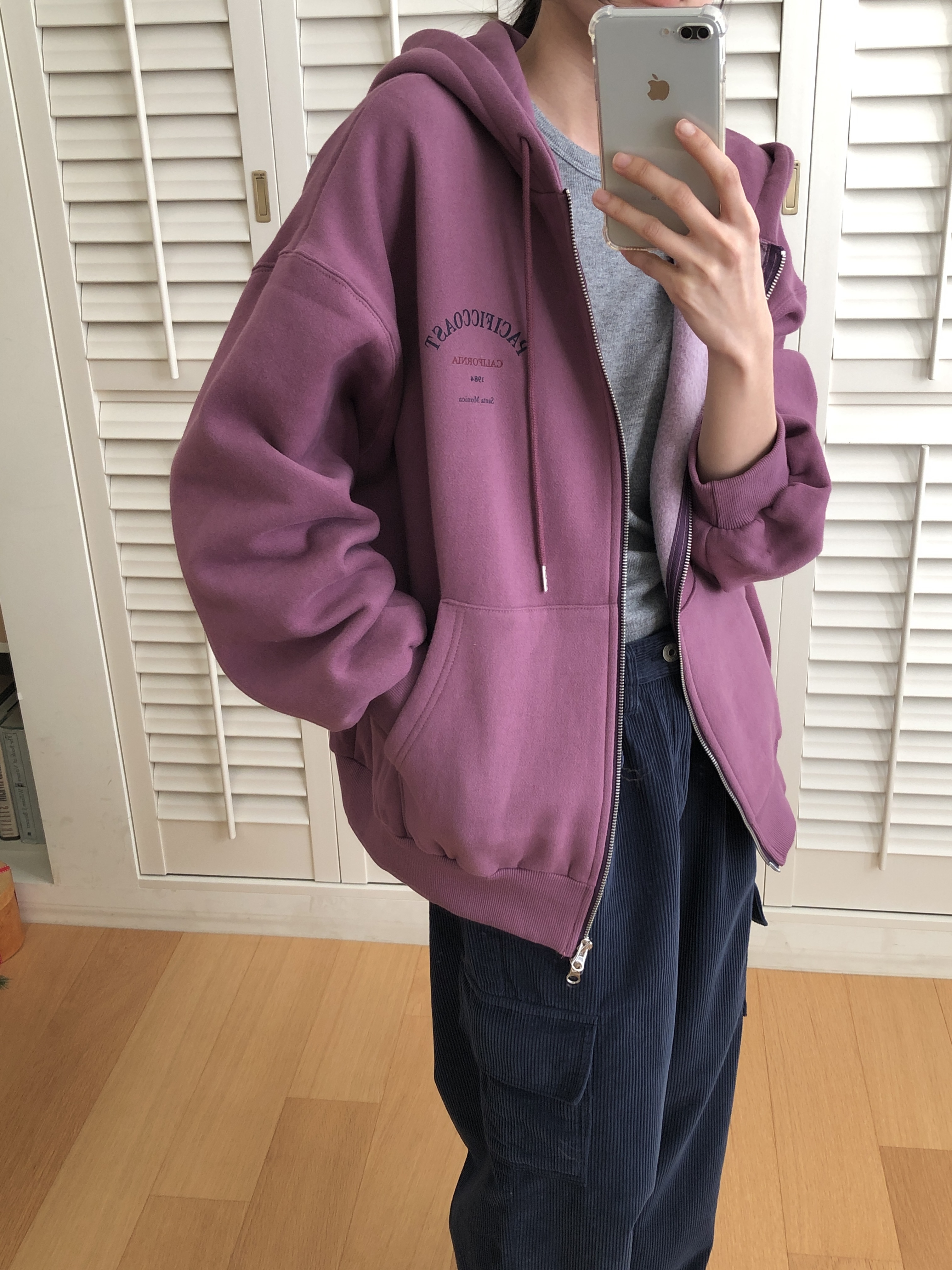 裏起毛フードポケットダブルジップオーバーサイズルーズカラージップパーカー | 詳細画像2