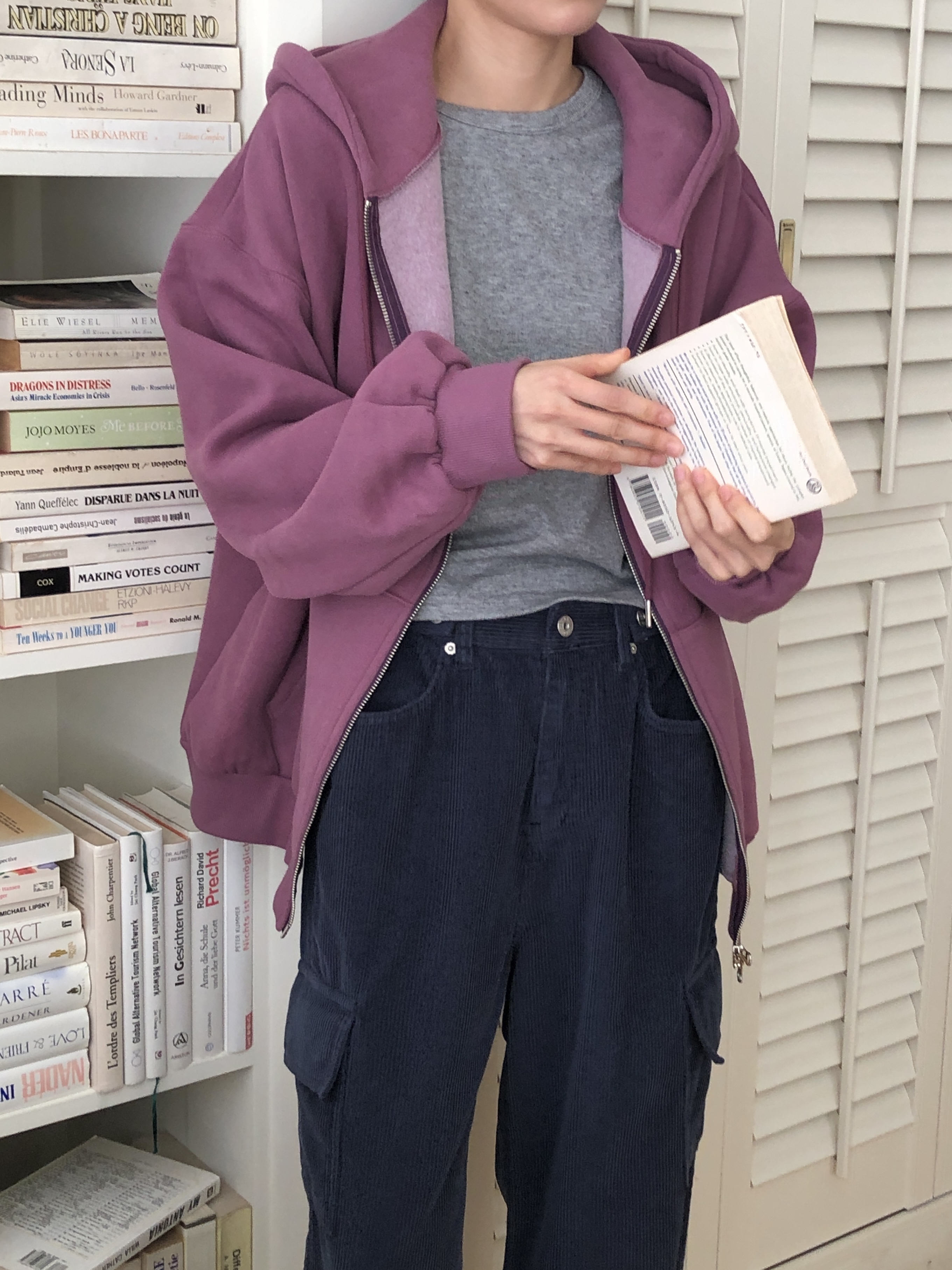 裏起毛フードポケットダブルジップオーバーサイズルーズカラージップパーカー | 詳細画像5