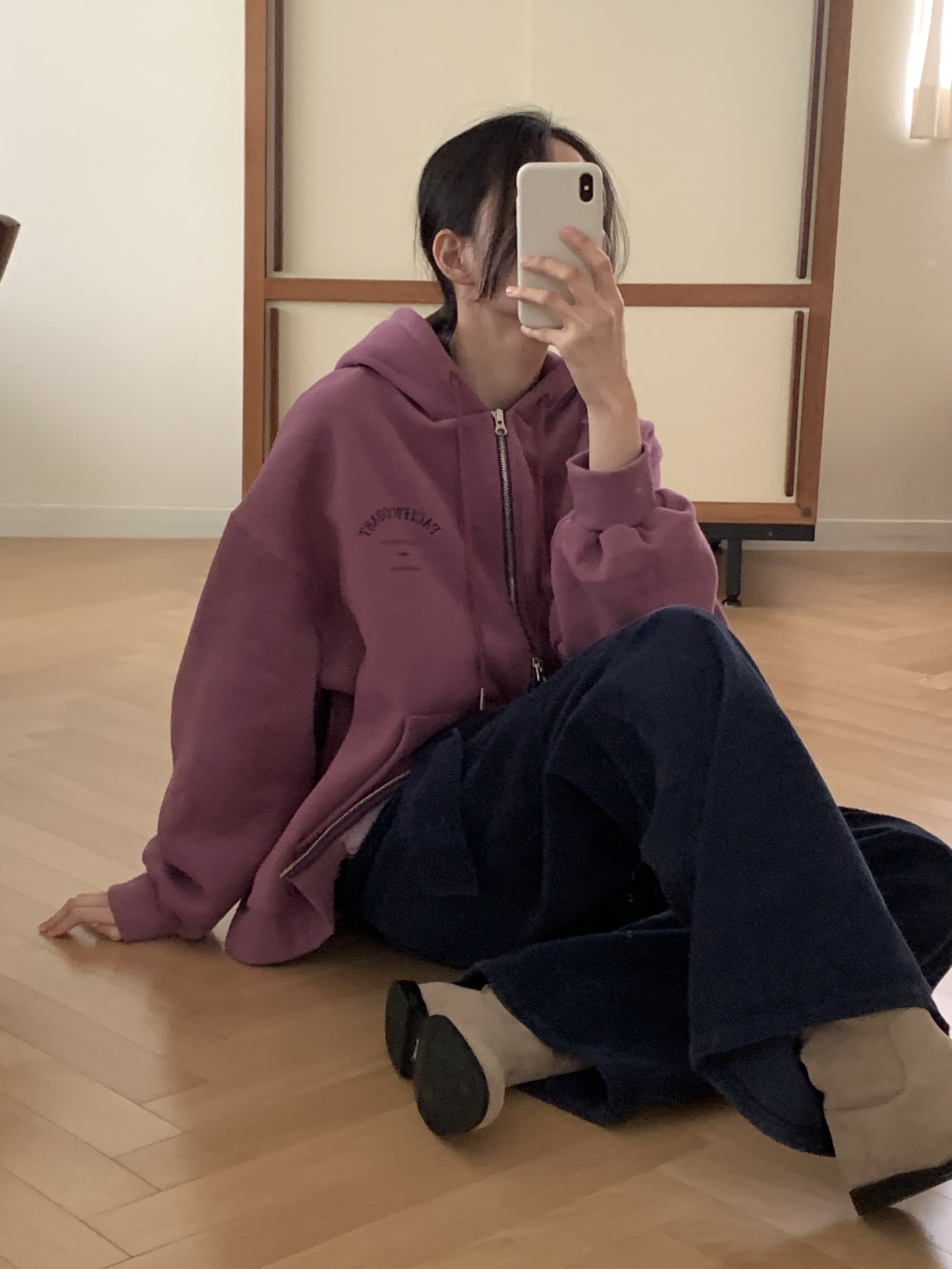 裏起毛フードポケットダブルジップオーバーサイズルーズカラージップパーカー | 詳細画像6