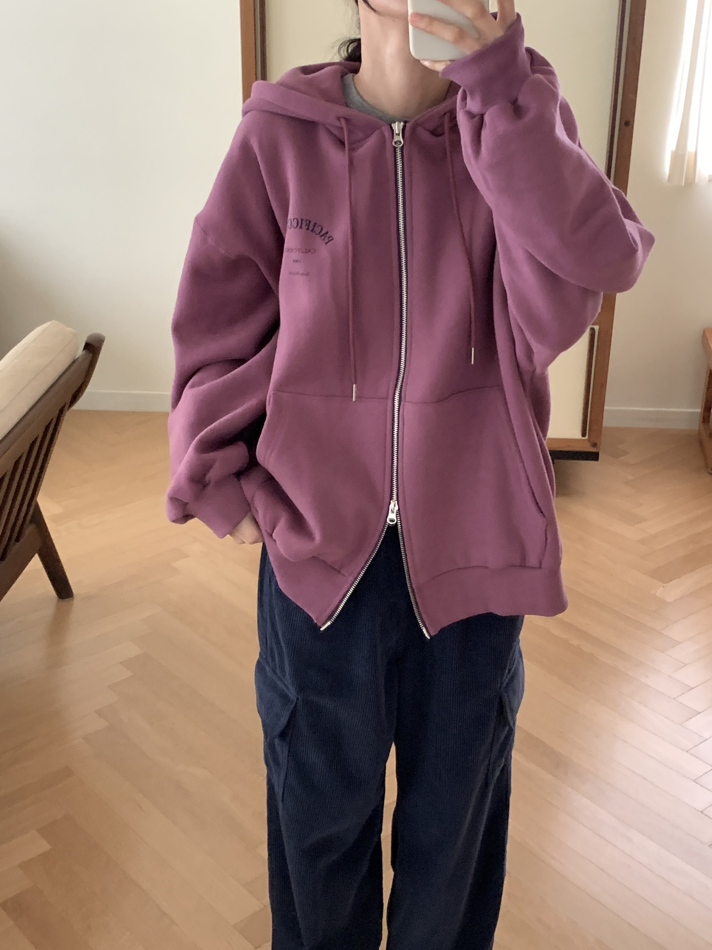 裏起毛フードポケットダブルジップオーバーサイズルーズカラージップパーカー | 詳細画像7