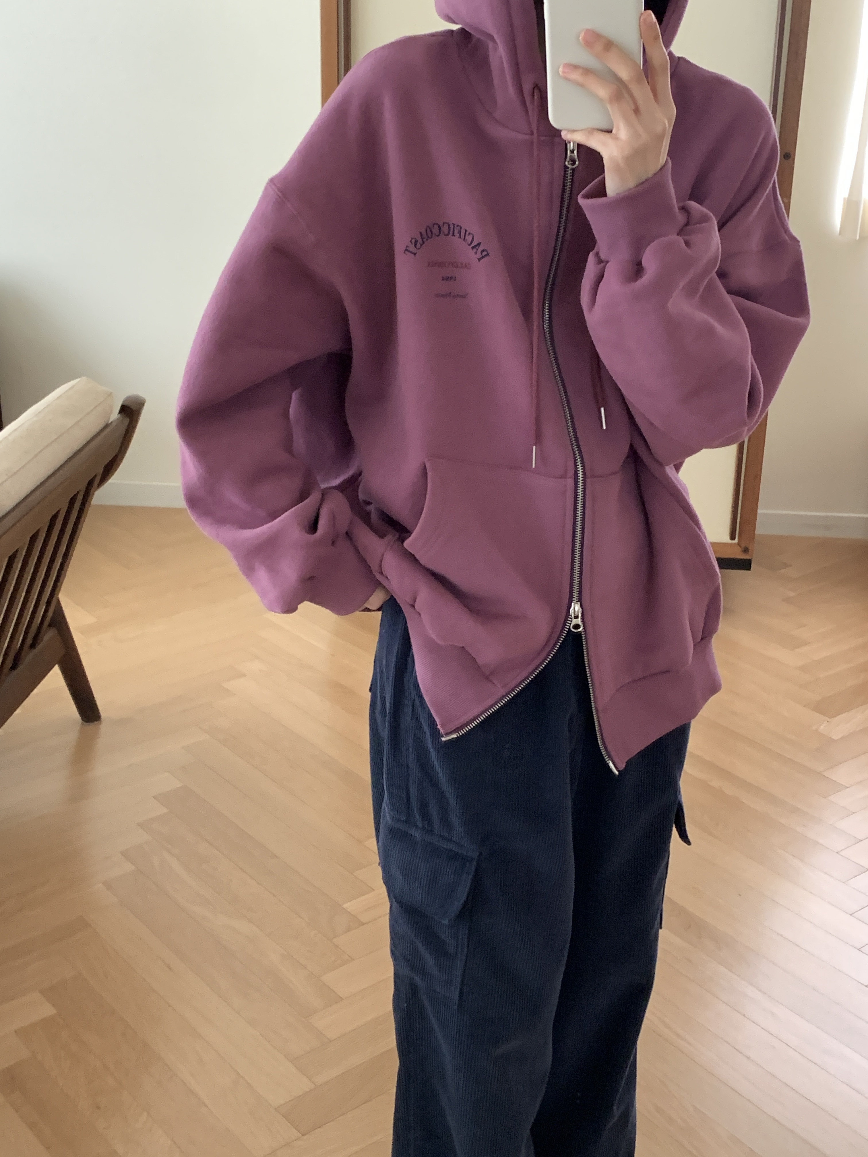 裏起毛フードポケットダブルジップオーバーサイズルーズカラージップパーカー | 詳細画像8