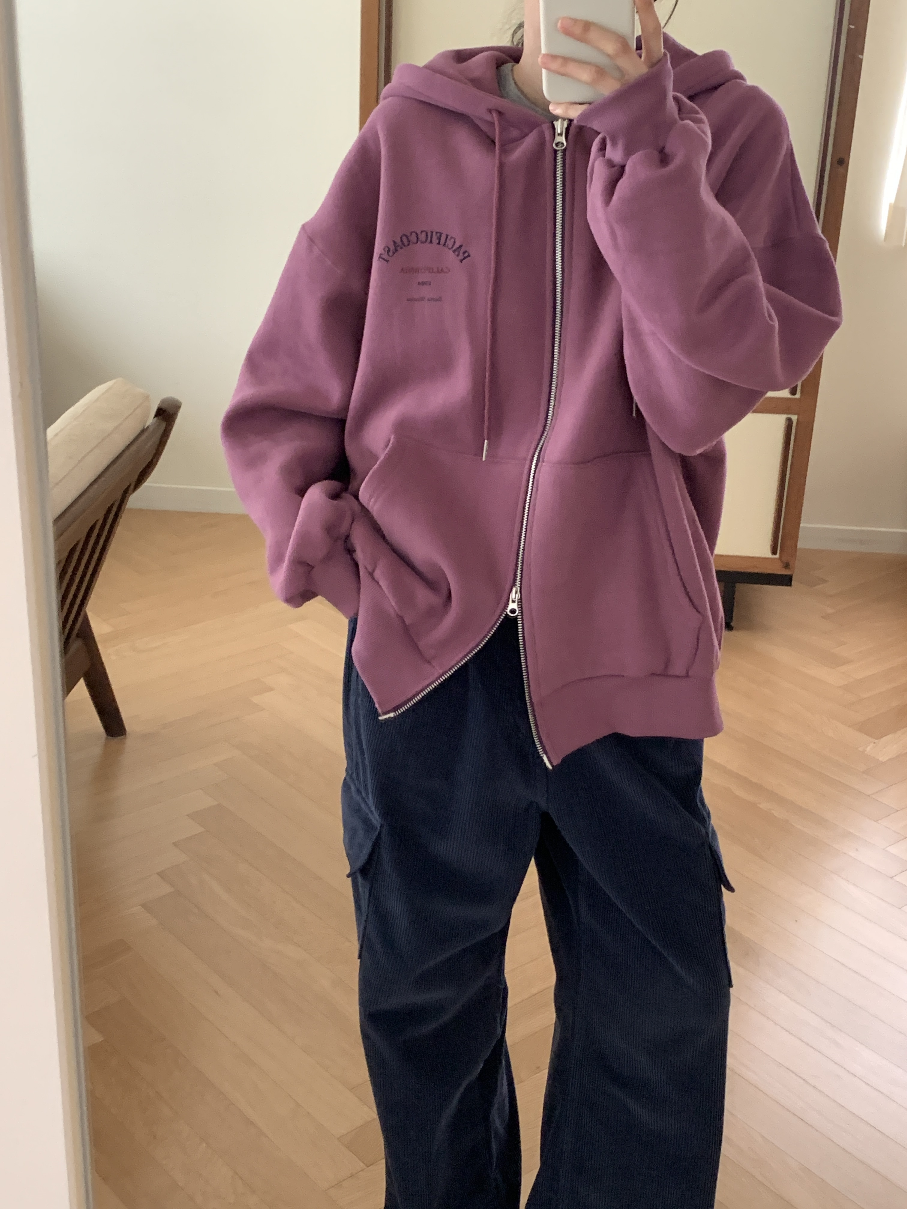 裏起毛フードポケットダブルジップオーバーサイズルーズカラージップパーカー | 詳細画像9