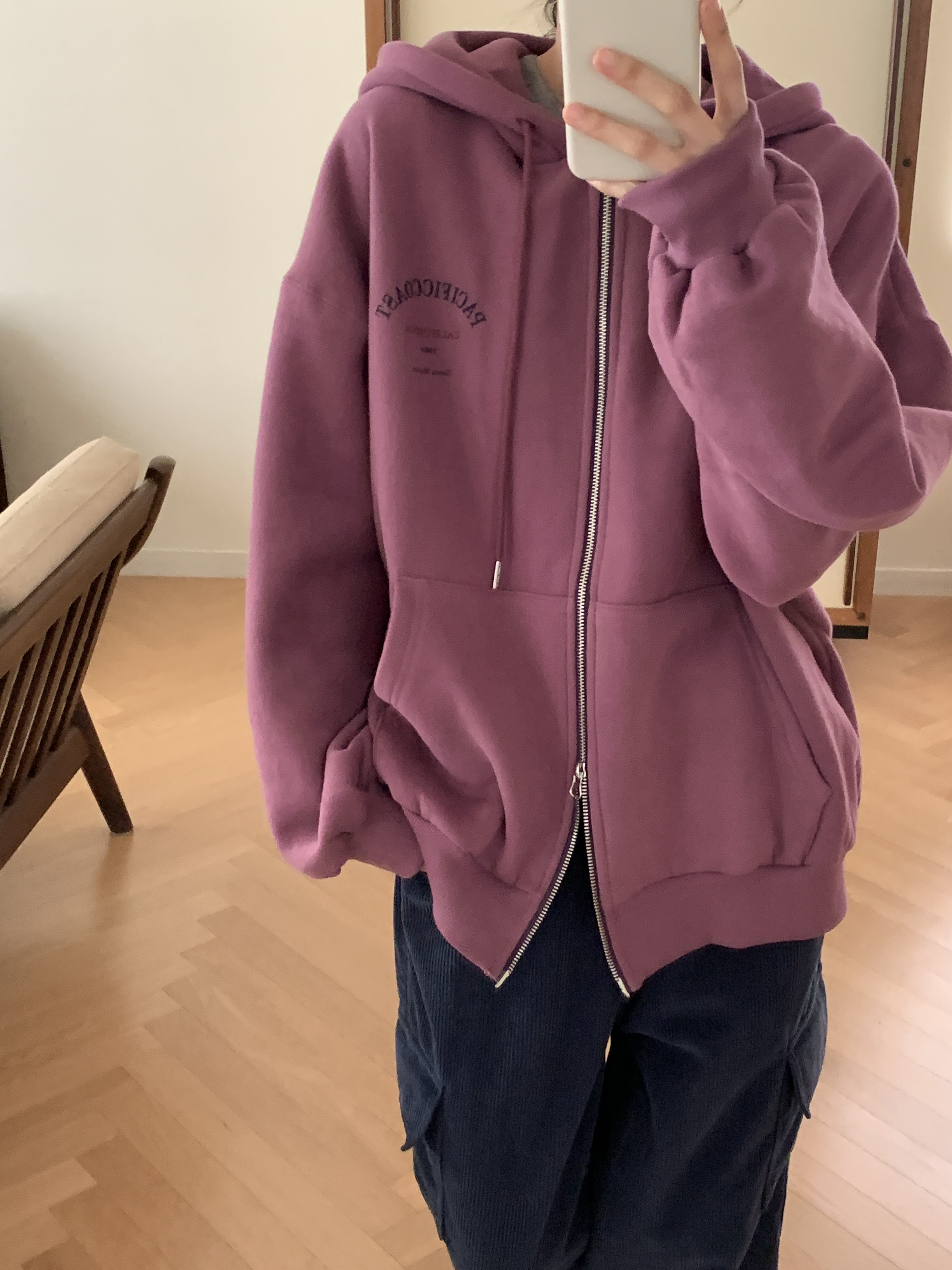 裏起毛フードポケットダブルジップオーバーサイズルーズカラージップパーカー | 詳細画像10