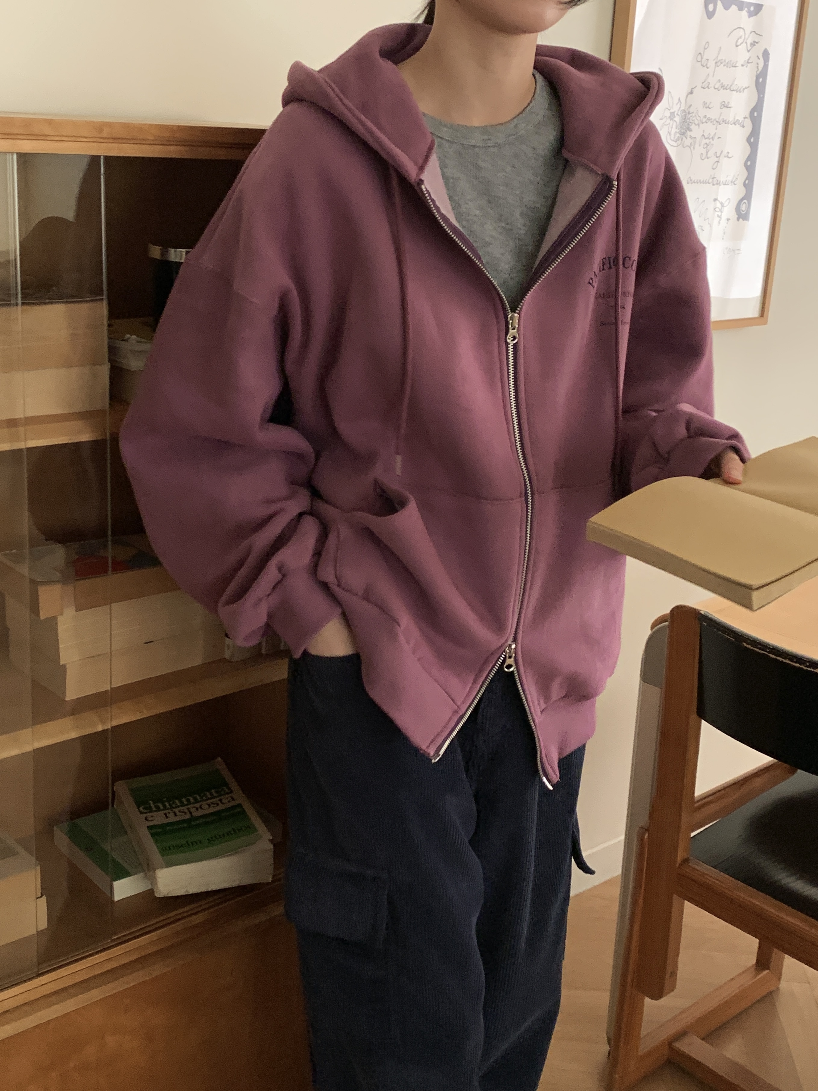 裏起毛フードポケットダブルジップオーバーサイズルーズカラージップパーカー | 詳細画像14