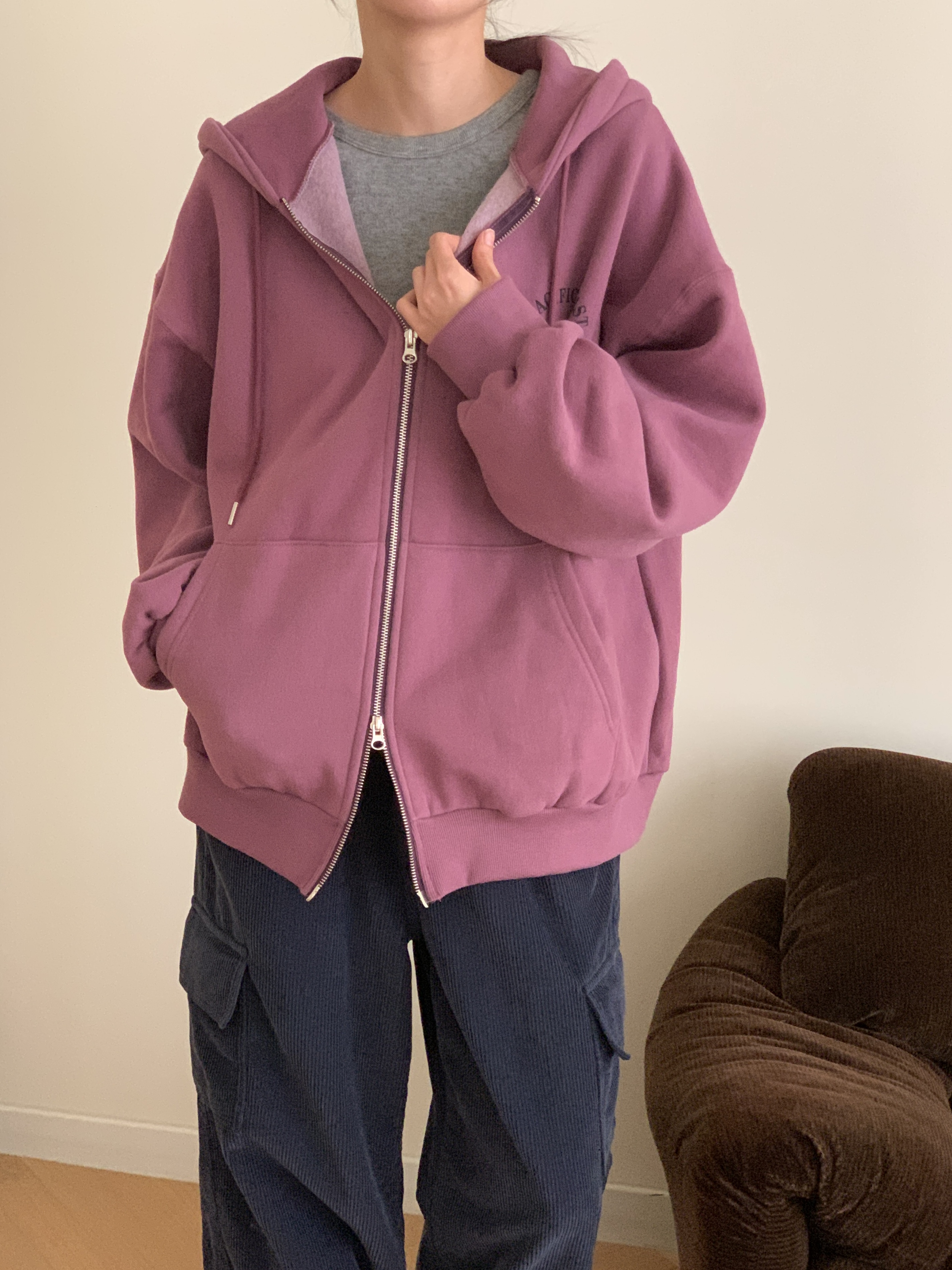 裏起毛フードポケットダブルジップオーバーサイズルーズカラージップパーカー | 詳細画像16