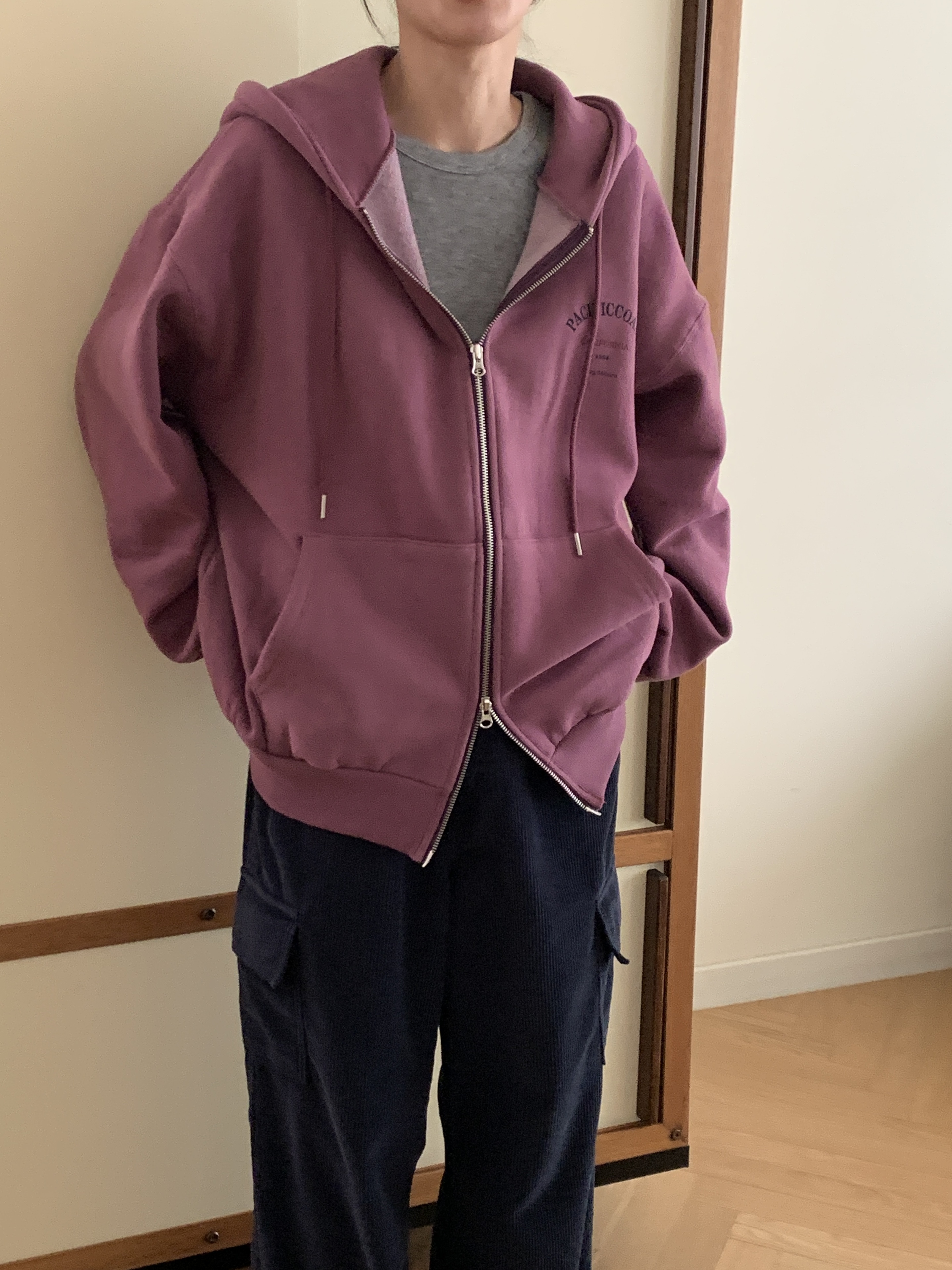 裏起毛フードポケットダブルジップオーバーサイズルーズカラージップパーカー | 詳細画像15