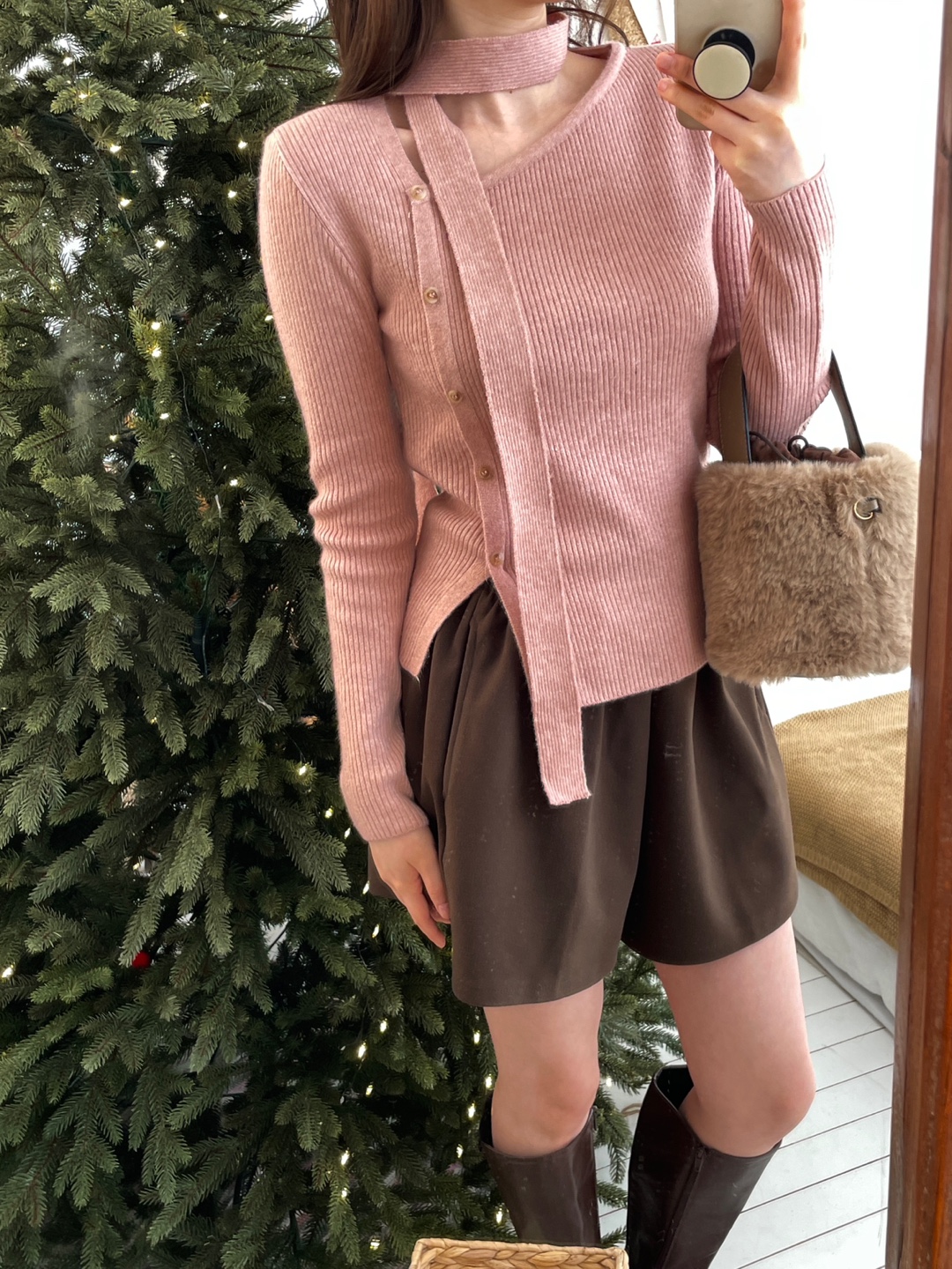 ボタンアンバランスネック長袖カラーニット | 詳細画像11