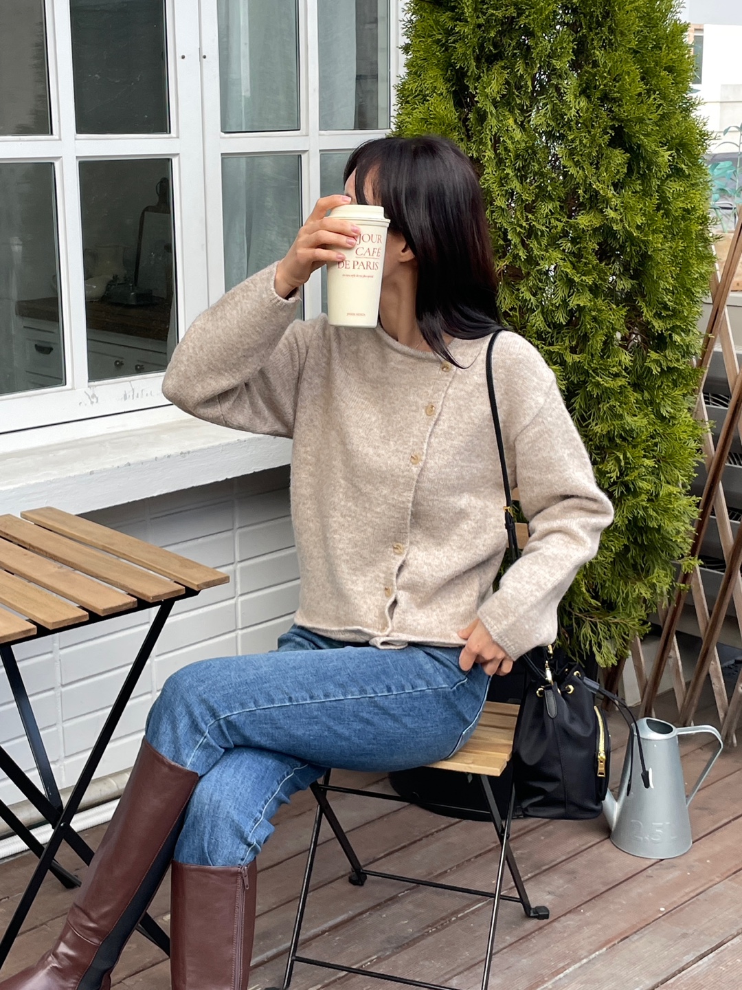 ボタンアンバランスネックカラーカーディガン | 詳細画像3