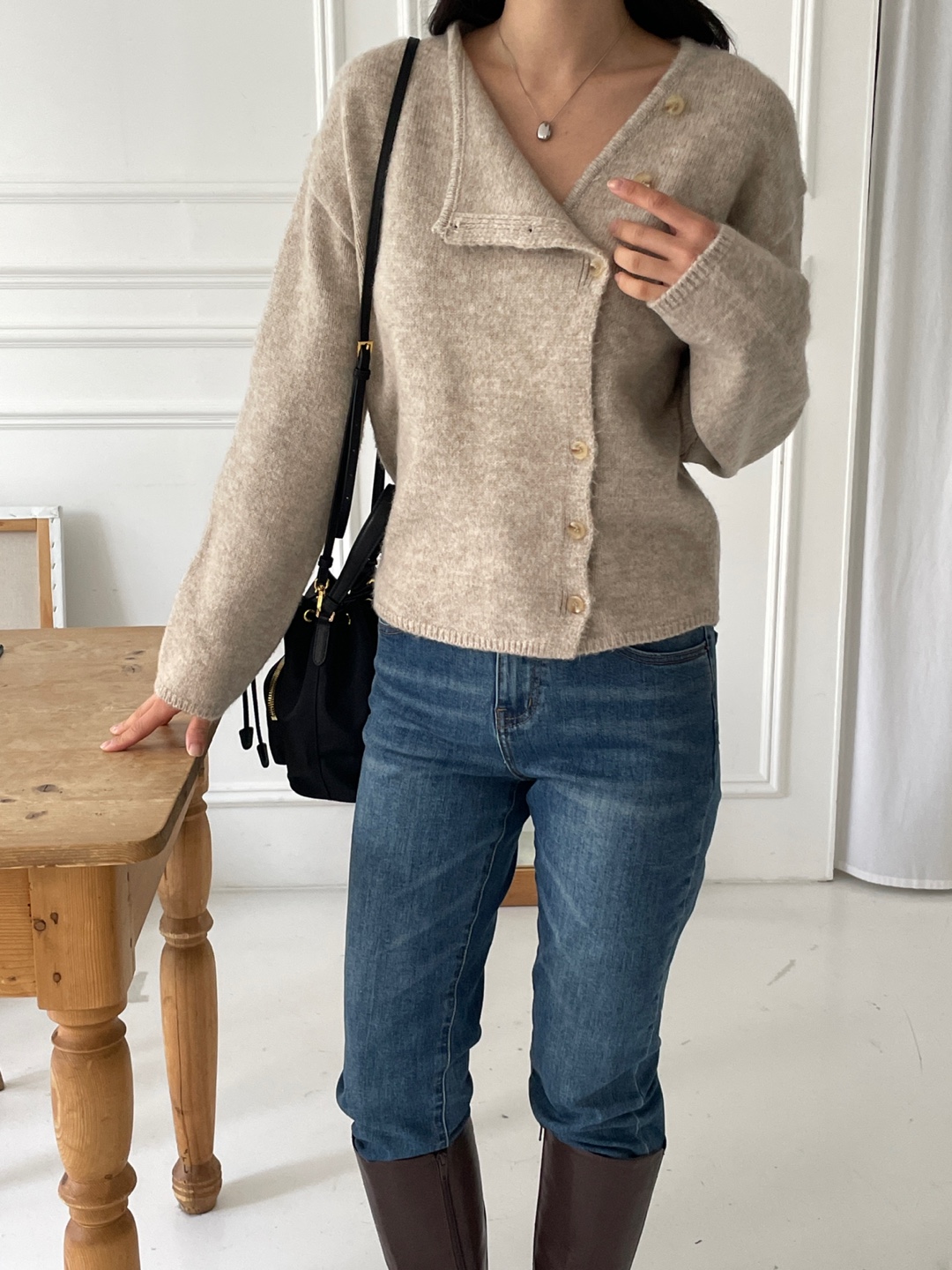 ボタンアンバランスネックカラーカーディガン | 詳細画像7