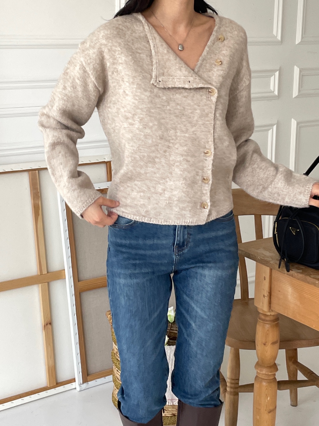 ボタンアンバランスネックカラーカーディガン | 詳細画像8