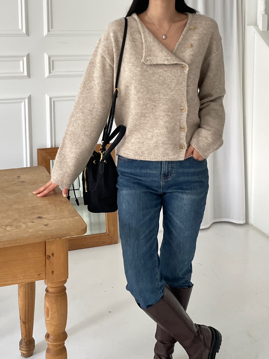 ボタンアンバランスネックカラーカーディガン | 詳細画像9