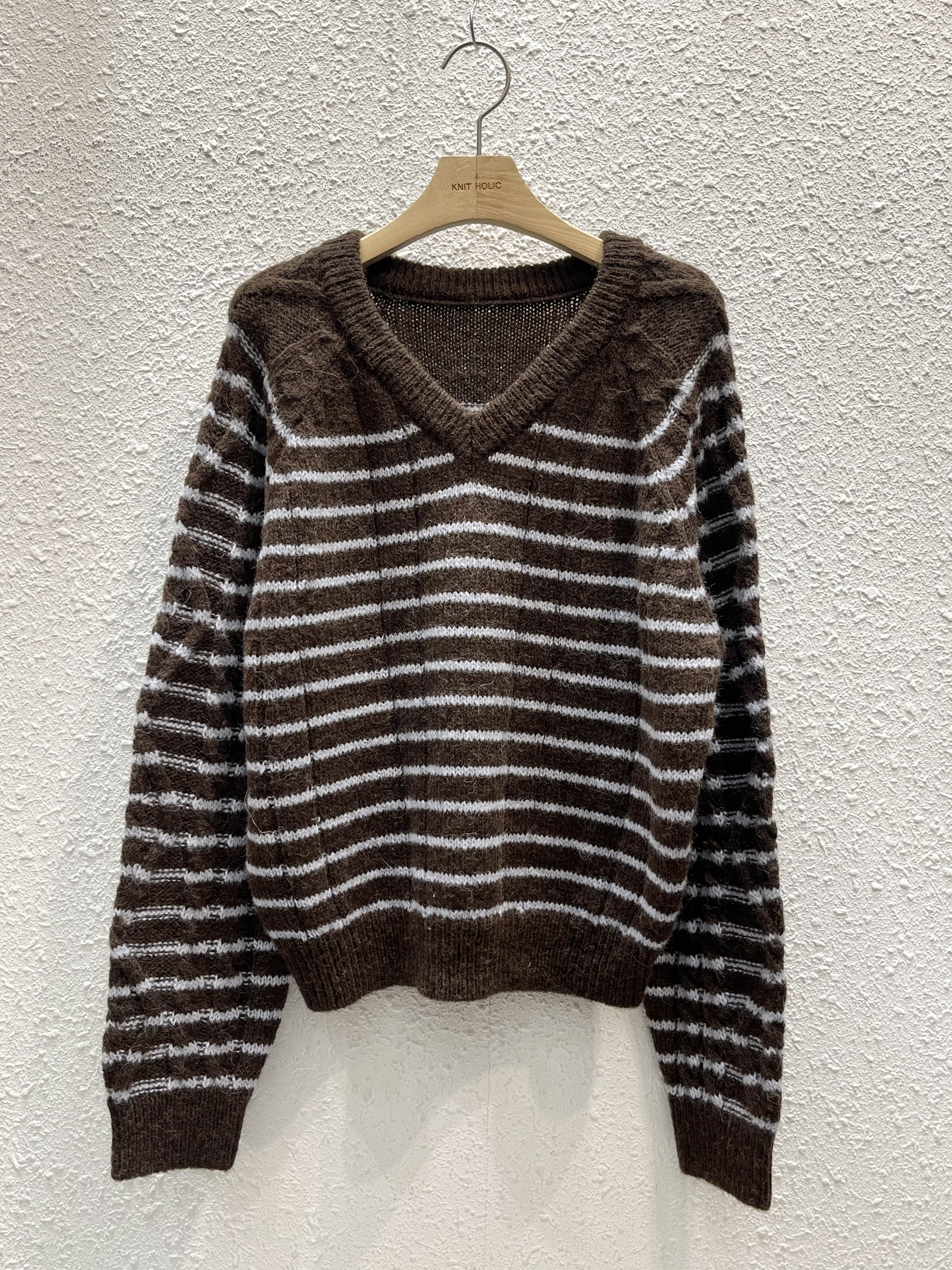 ウール混アルパカ混紡Vネックボーダーカラーニット | 詳細画像20