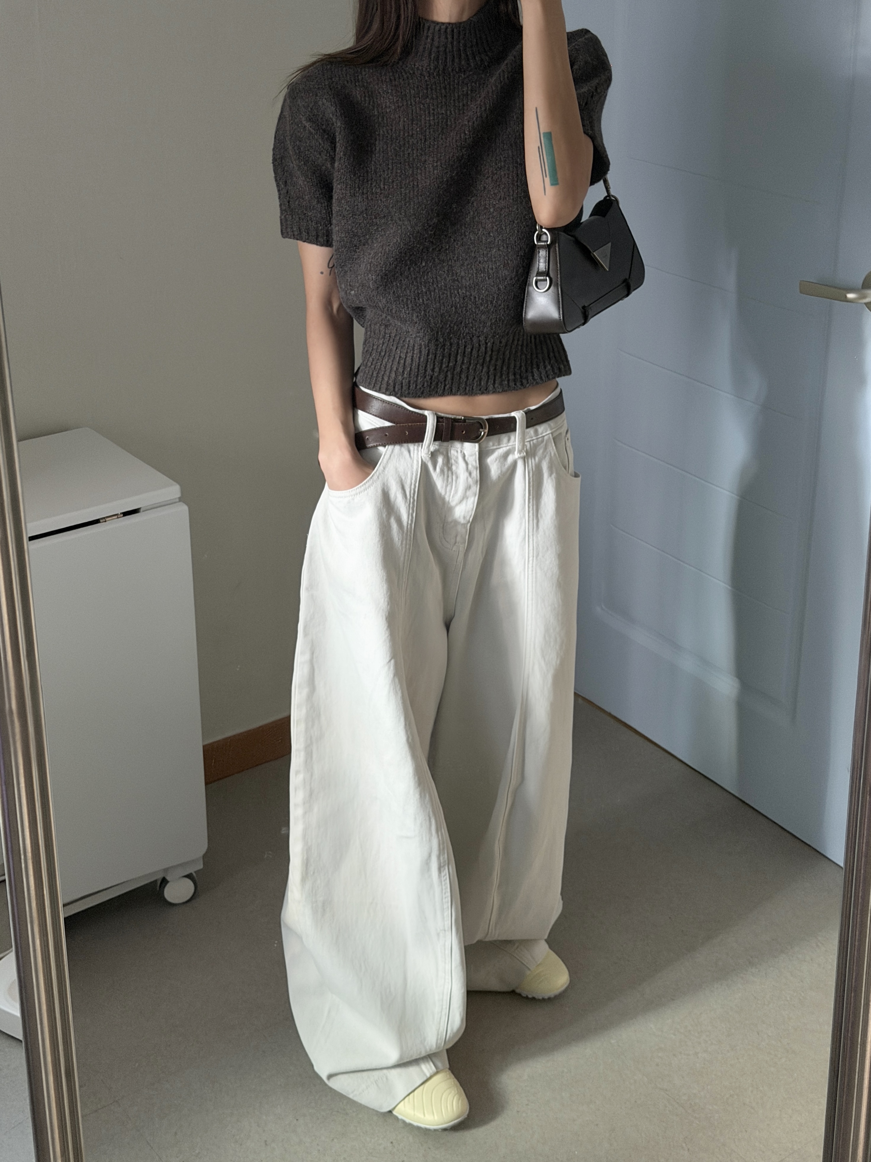 ハイネック半袖セミクロップド無地カラーニット | 詳細画像6