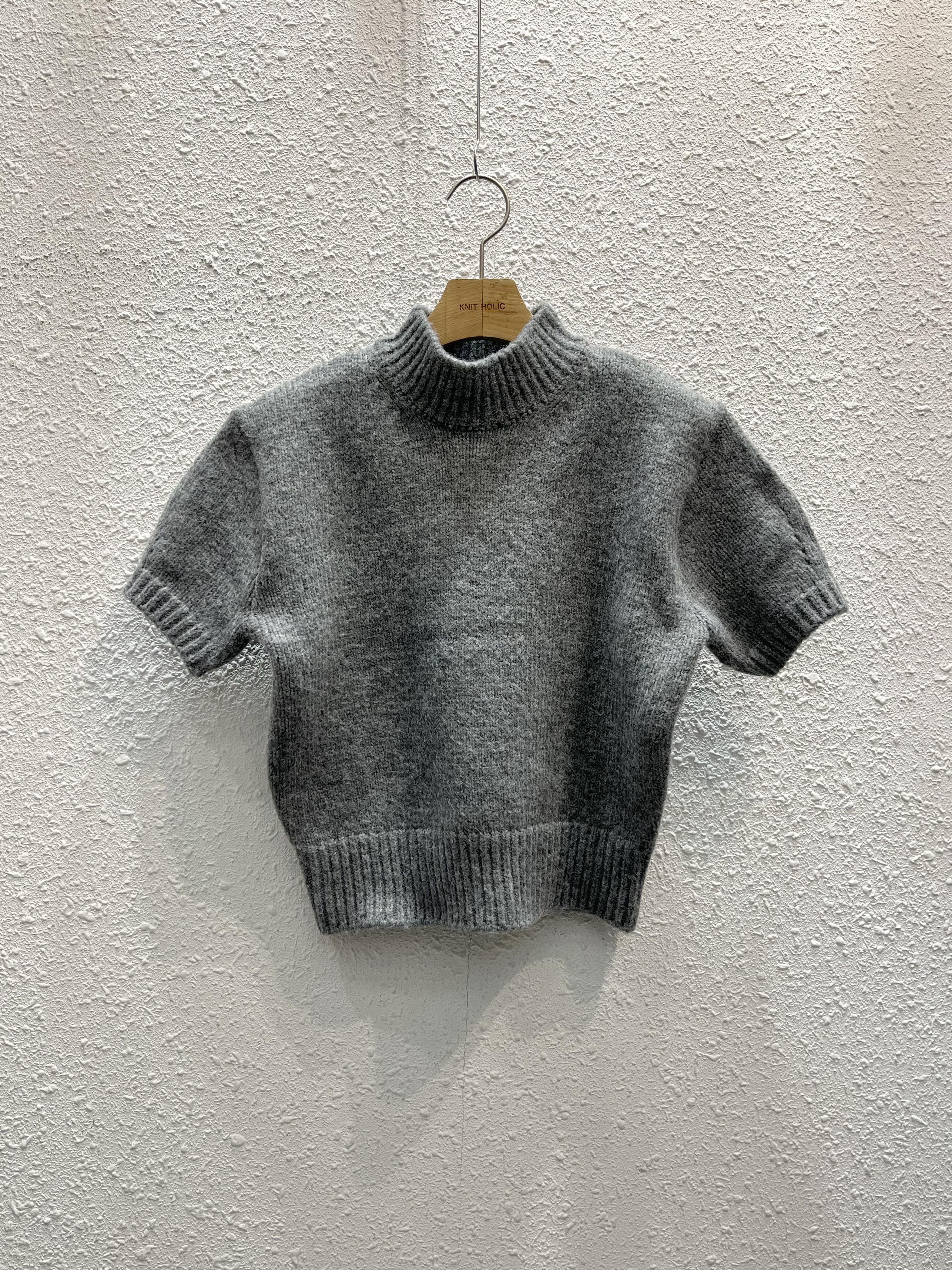 ハイネック半袖セミクロップド無地カラーニット | 詳細画像14