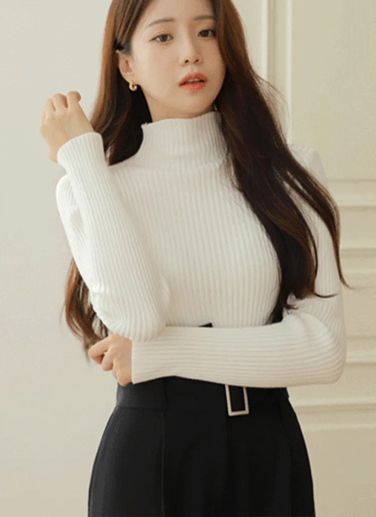 リブハーフネックスリムニット | icecrew | 詳細画像1