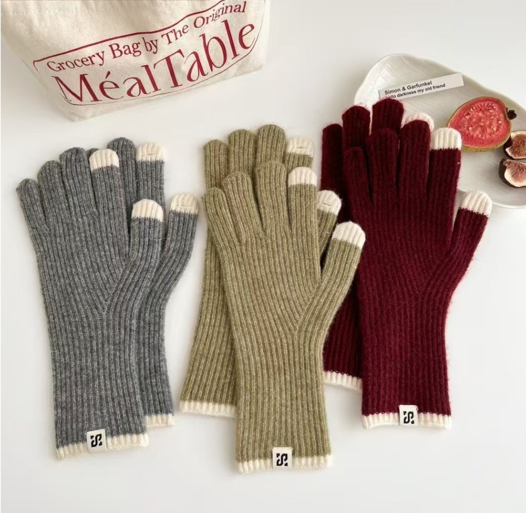 リブウール混フィンガーホール配色手袋 | 詳細画像2