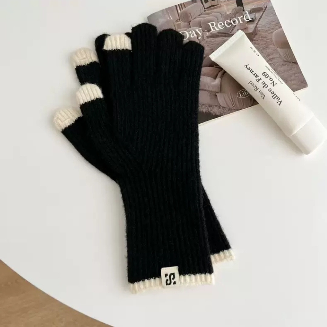 リブウール混フィンガーホール配色手袋 | 詳細画像4