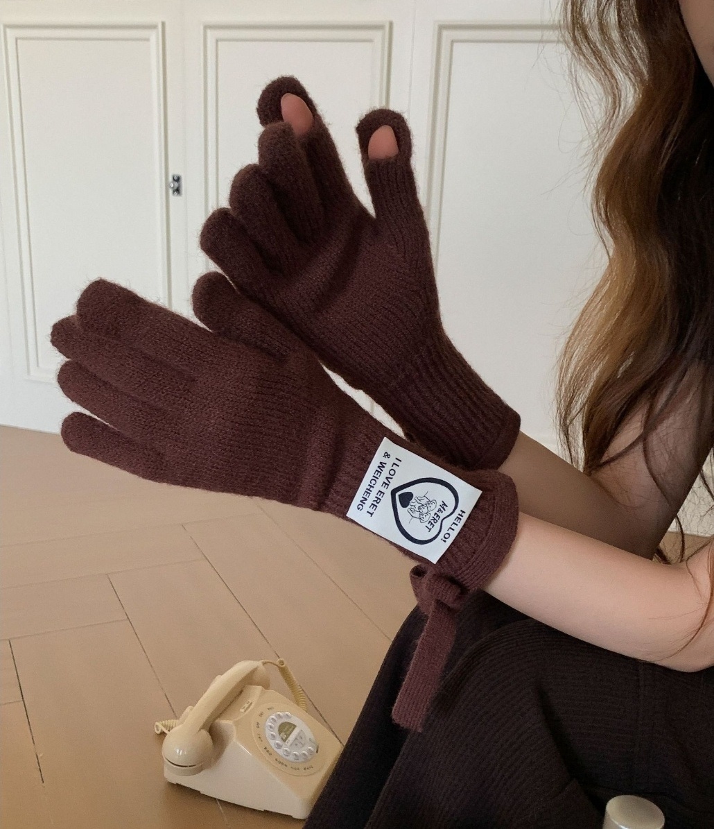 ウール混リボンパッチフィンガーホール手袋 | 詳細画像12