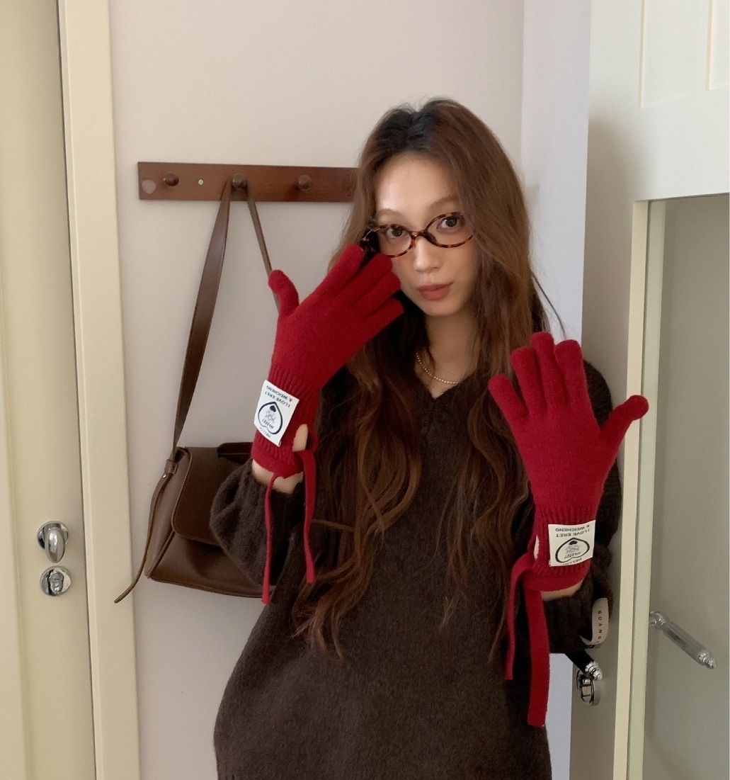 ウール混リボンパッチフィンガーホール手袋 | 詳細画像14